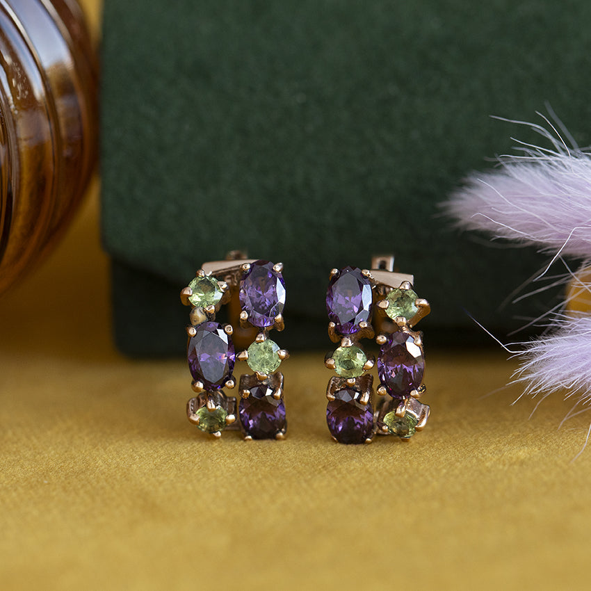 14 kt rose gold stud earrings with cubic zirconia