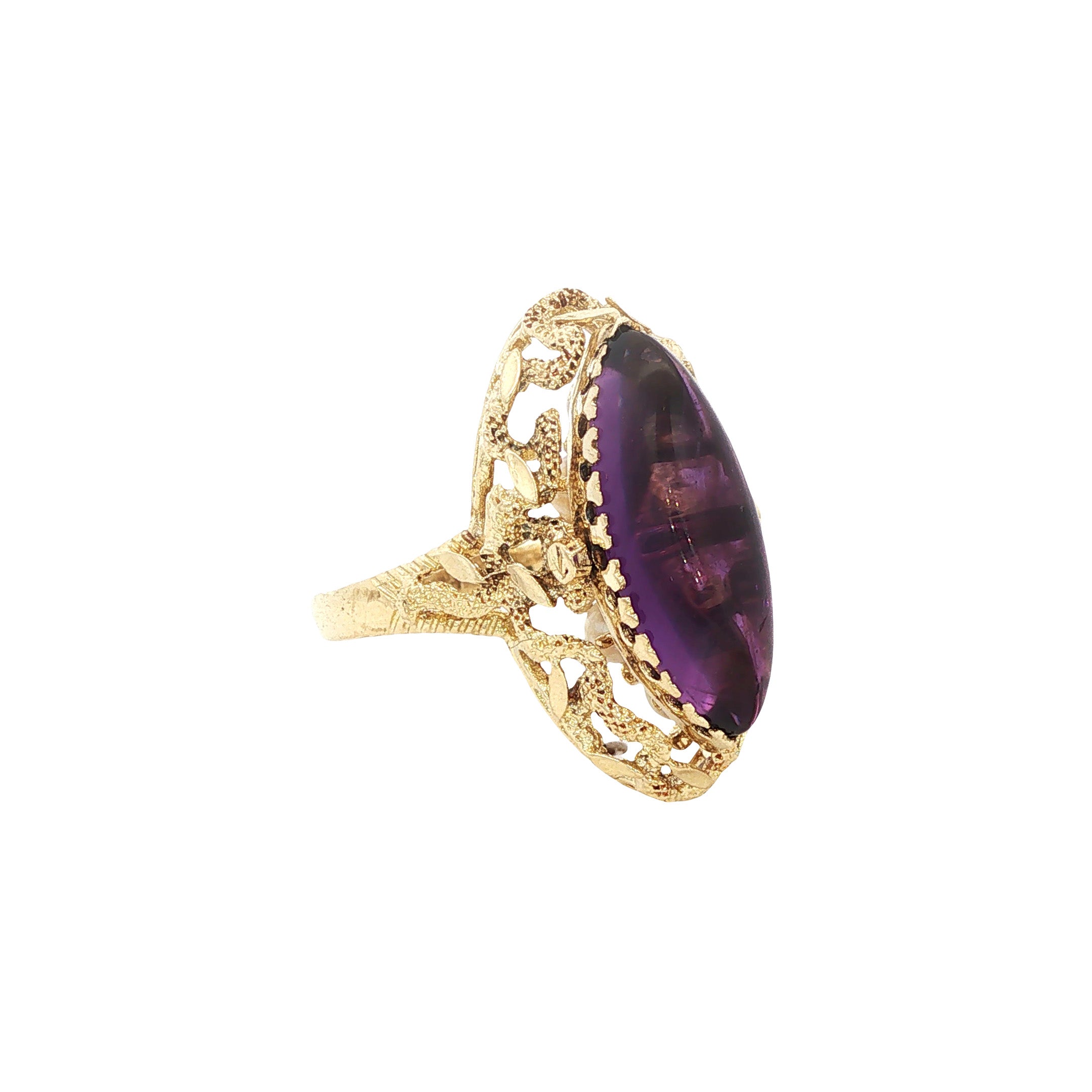 Gouden vintage ring met parel en amethist 14 kt
