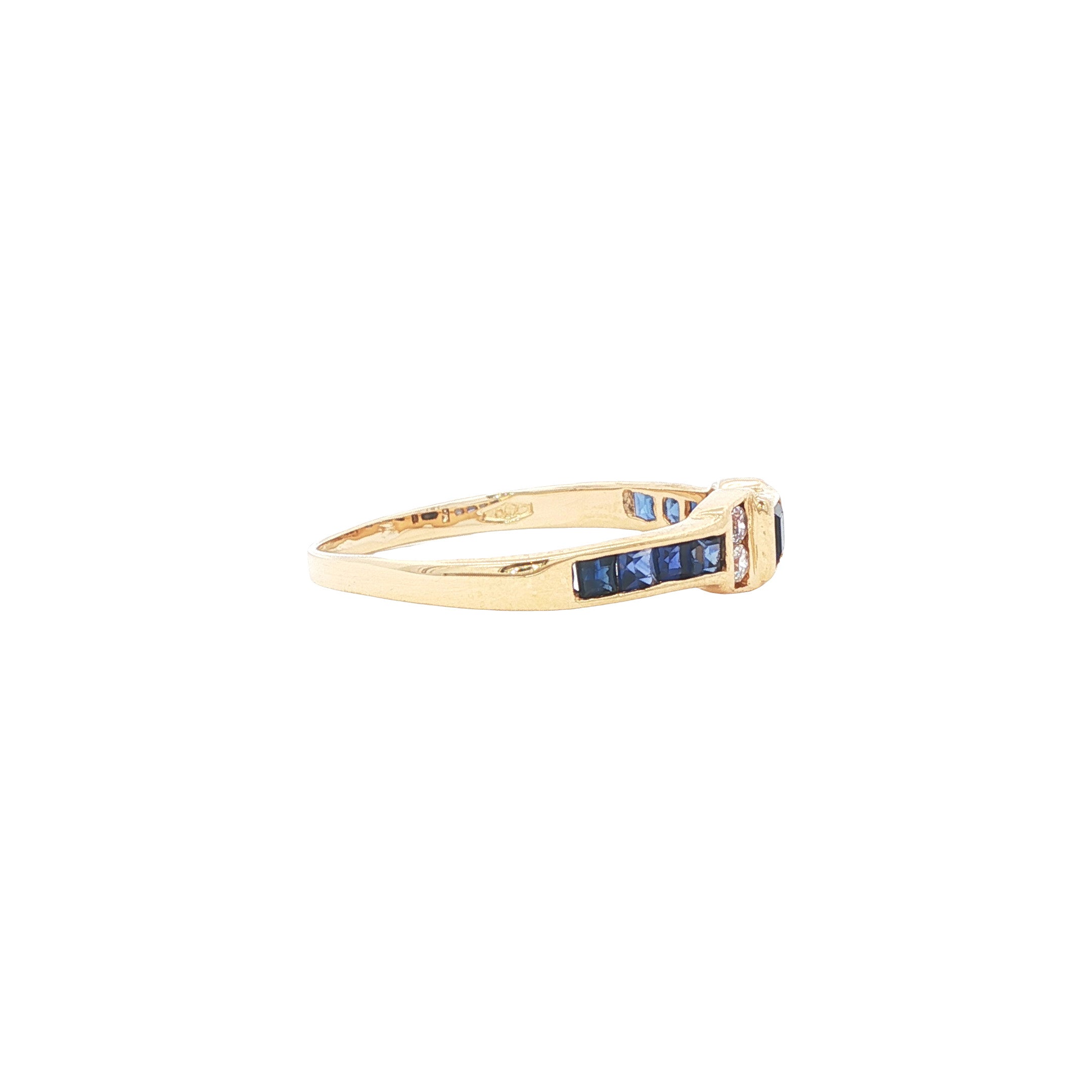 Vintage gold ring with sapphire and zirconia, 18 kt