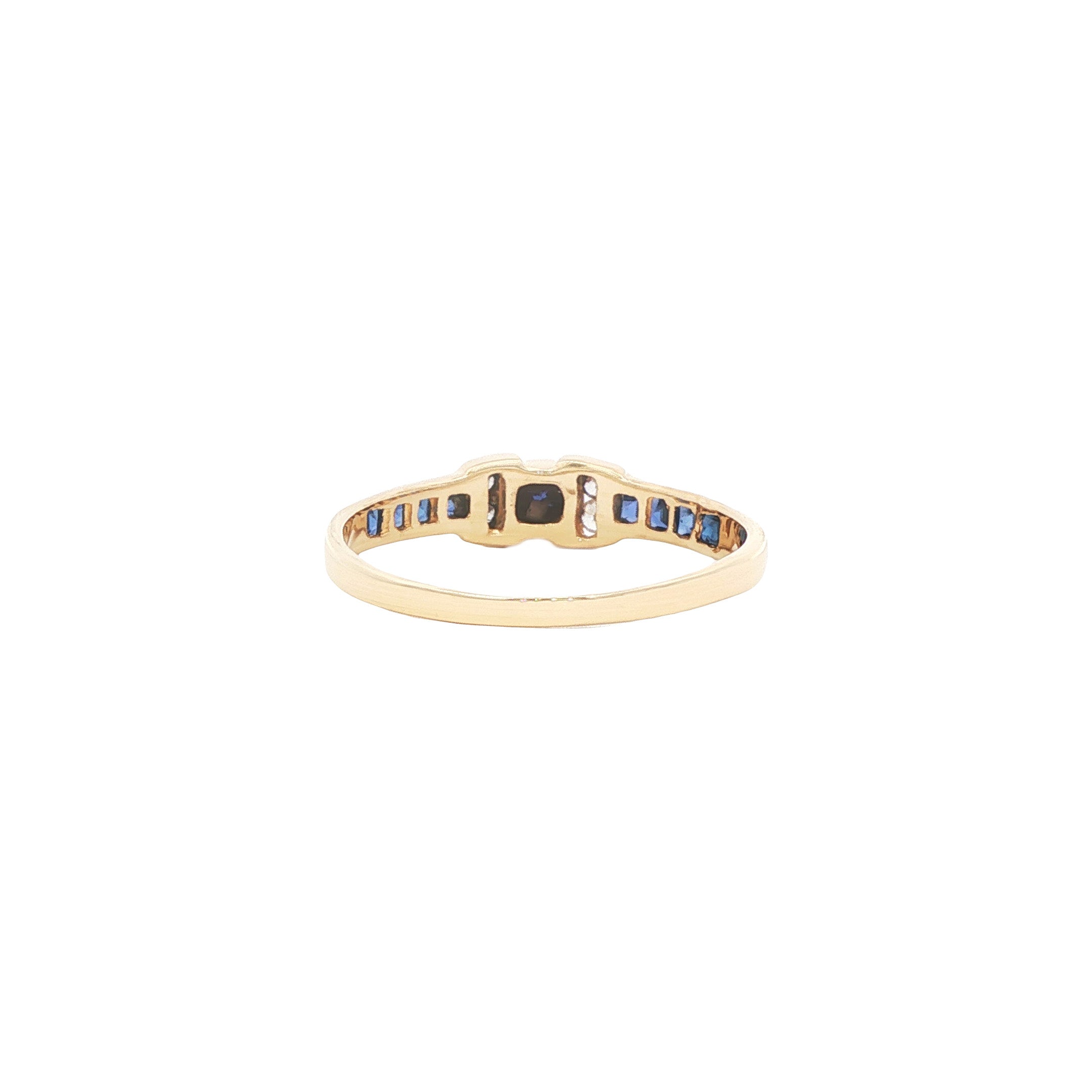 Vintage gold ring with sapphire and zirconia, 18 kt