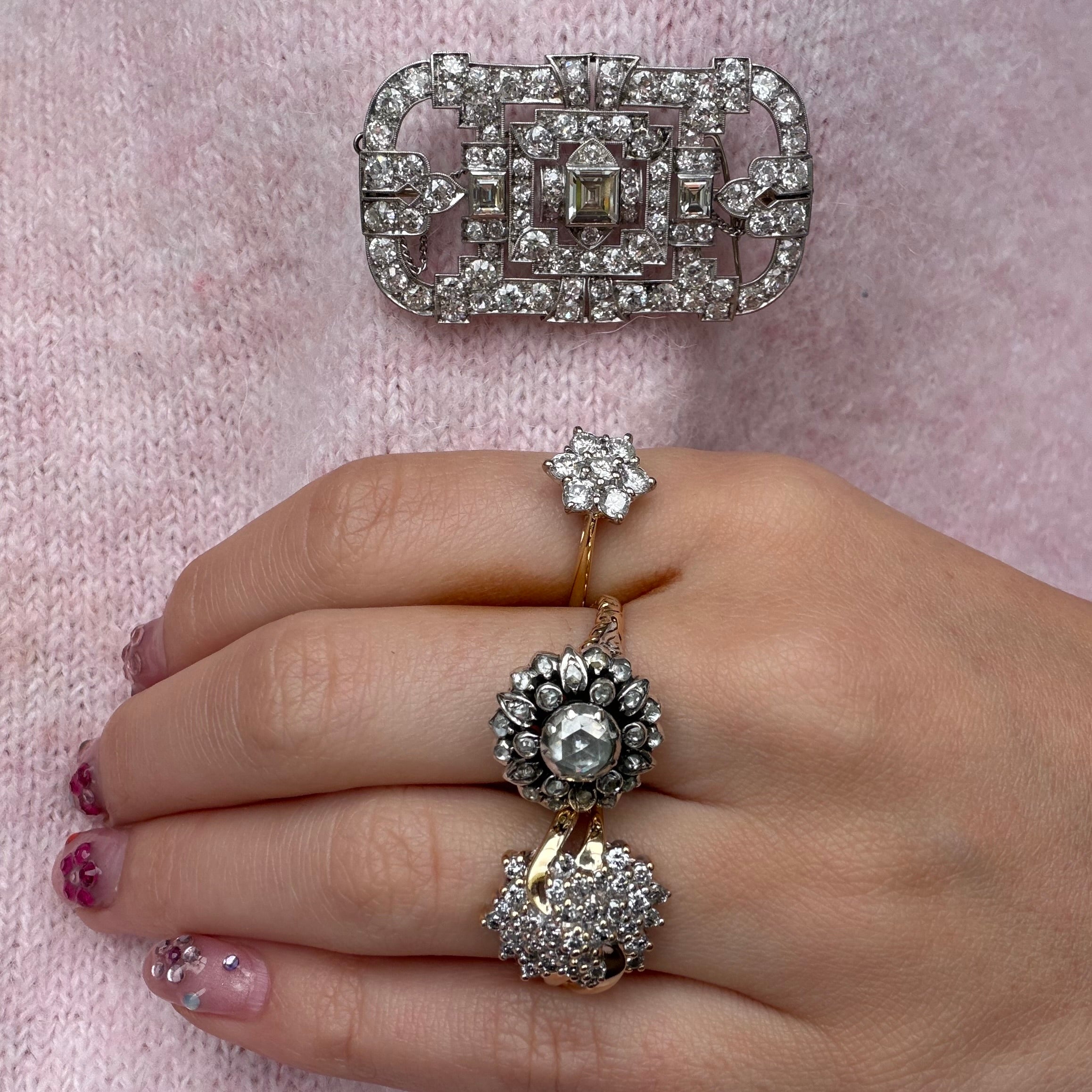 VIntage platina broche met diamant 14 kt/950