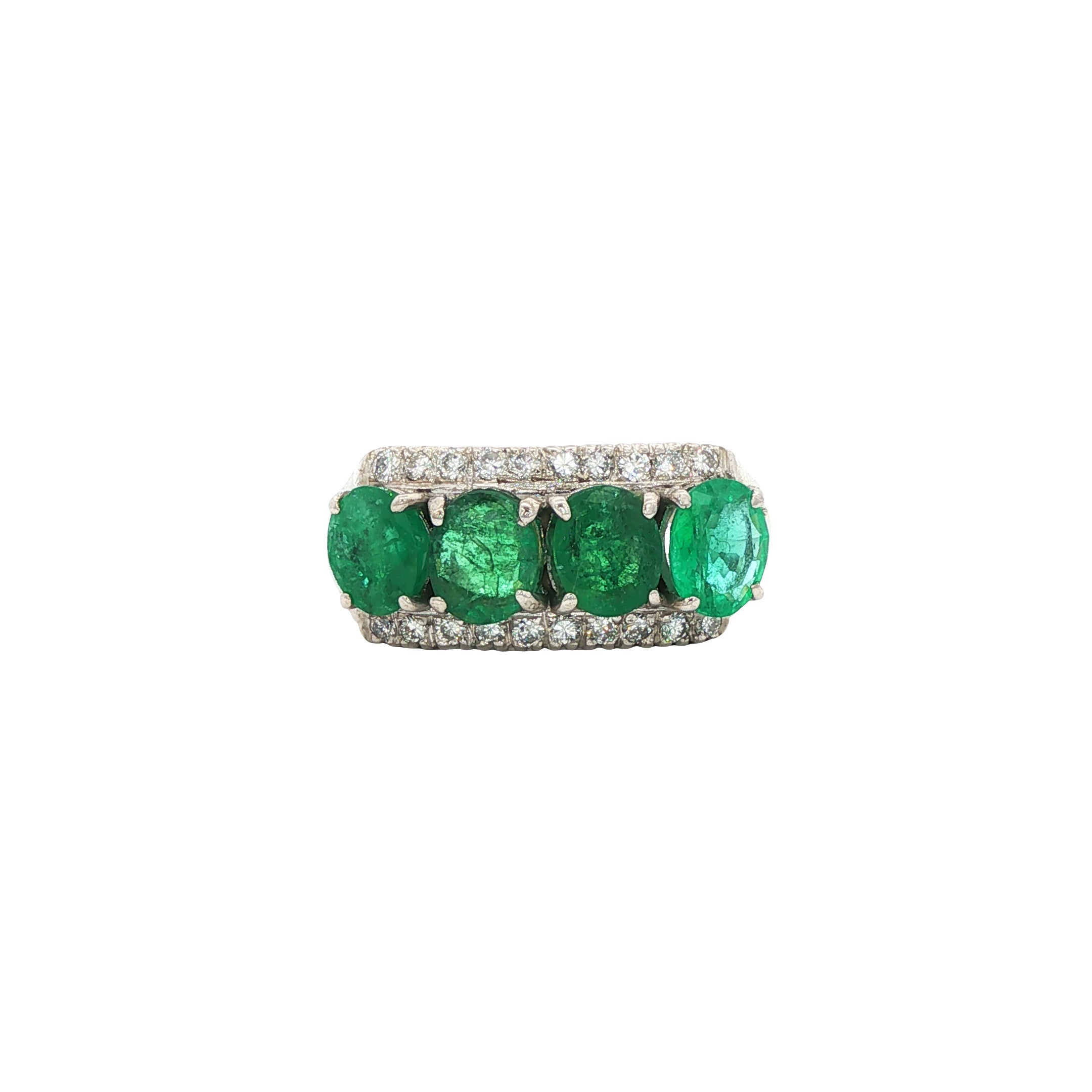 White gold ring with emerald and diamond 18 kt