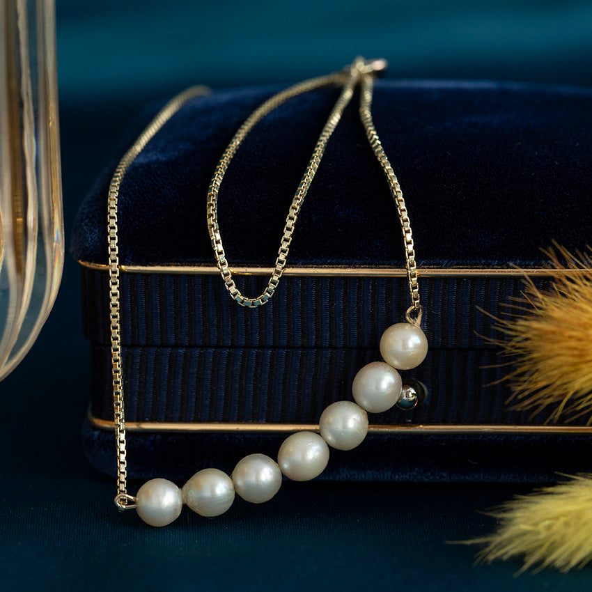 Gouden vintage venetiaan collier met parel 14 kt