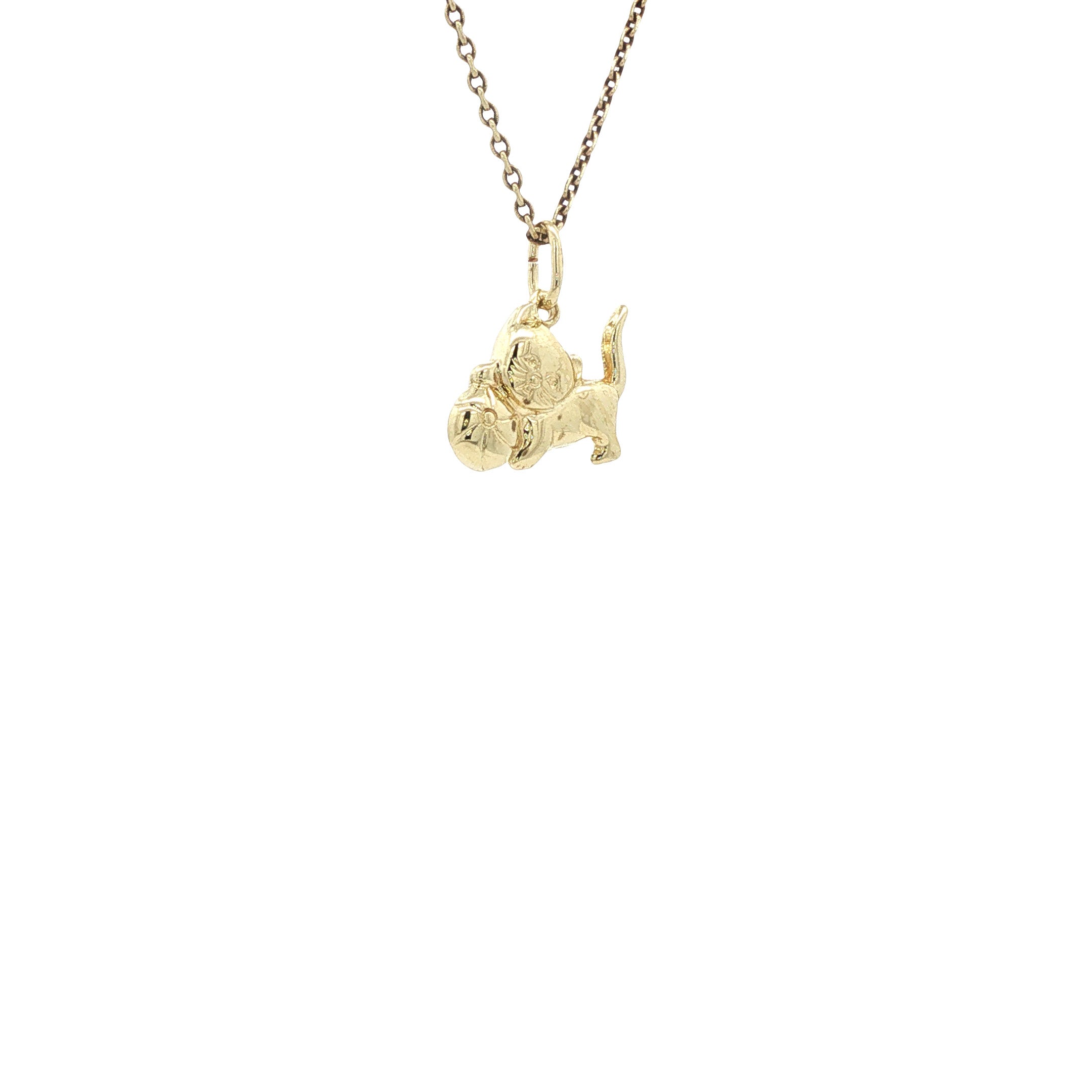 Vintage gold playing cat pendant, 14 kt