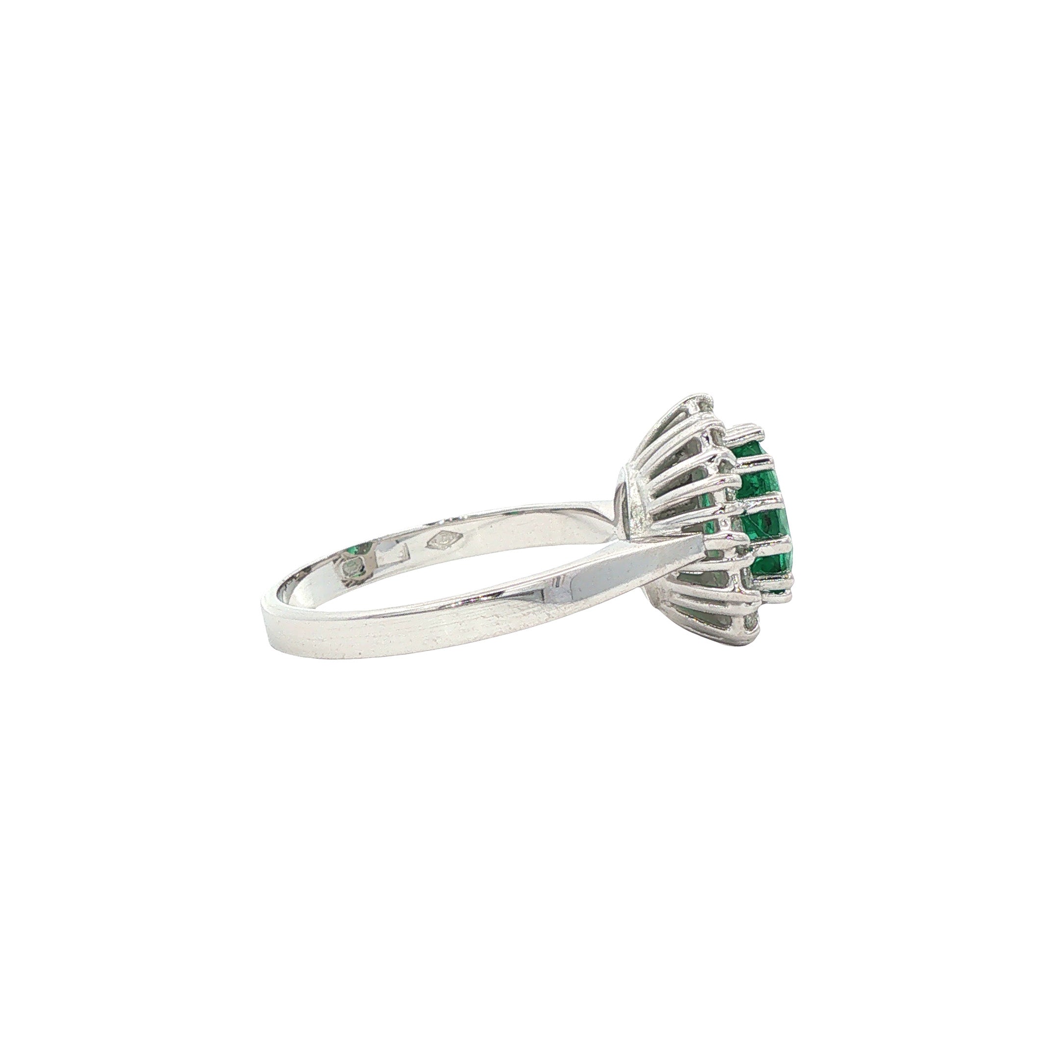 Witgouden vintage ring met smaragd en diamant 14 kt