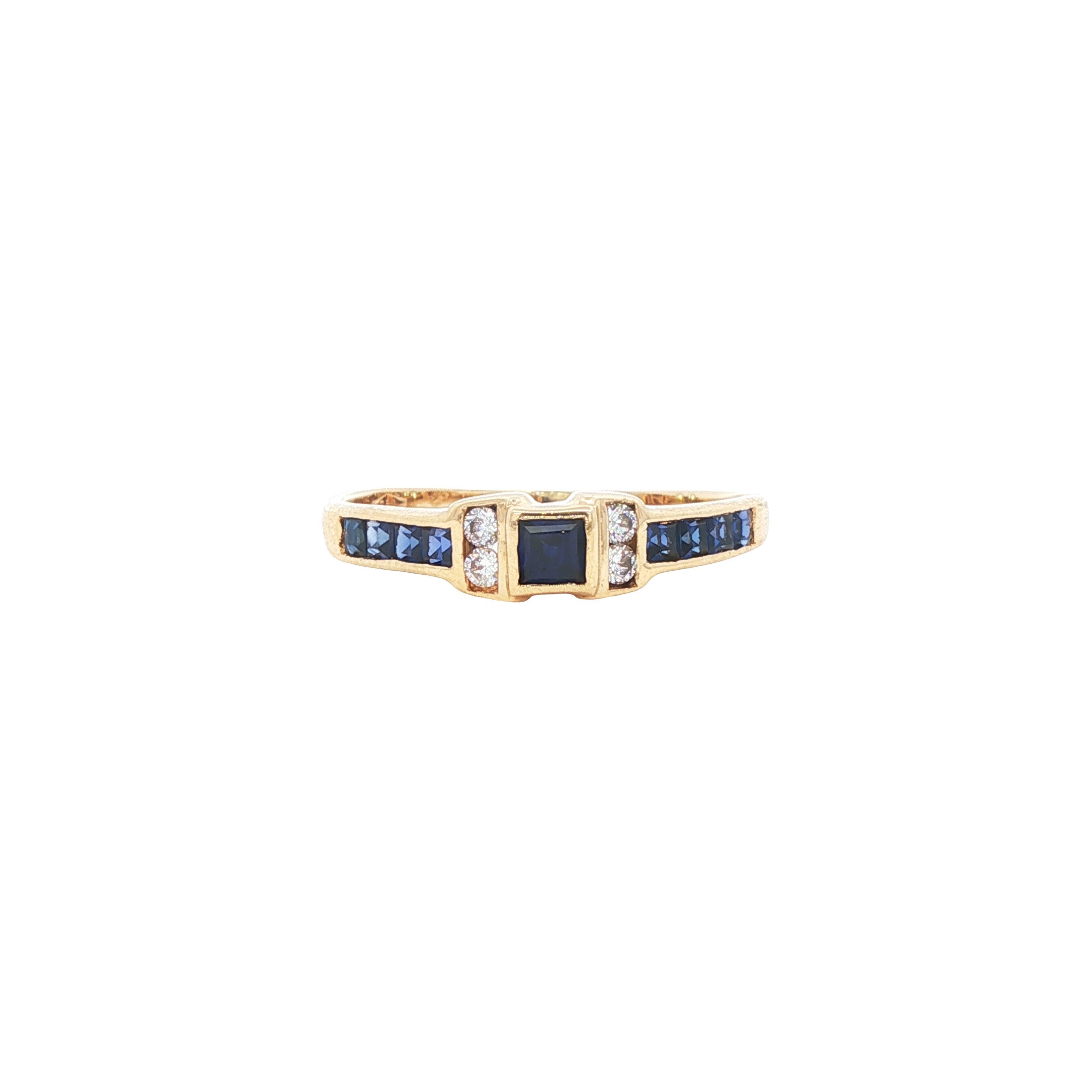 Vintage gold ring with sapphire and zirconia, 18 kt
