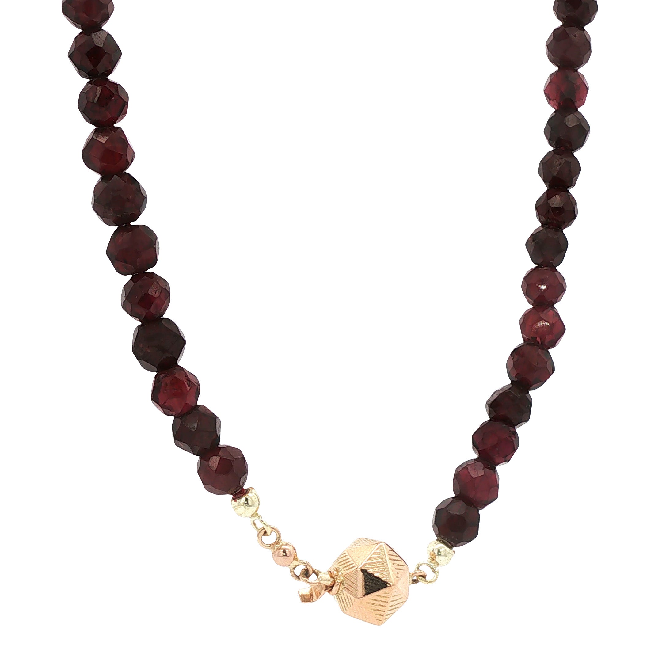 Vintage garnet necklace with 14 kt gold clasp