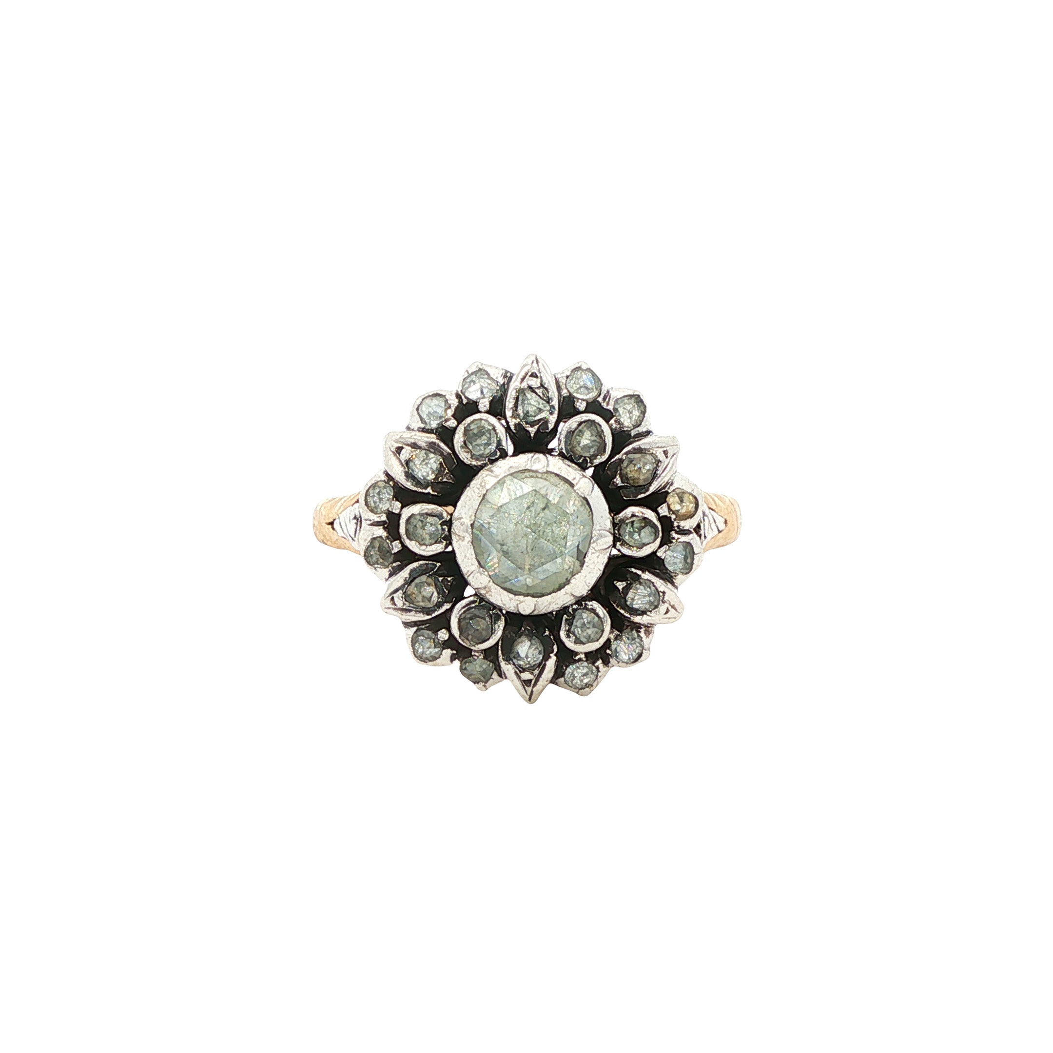 Gouden vintage entourage ring met roosdiamant 14 kt/925