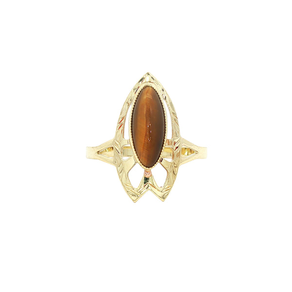 Vintage gold ring with tiger's eye, 14 kt