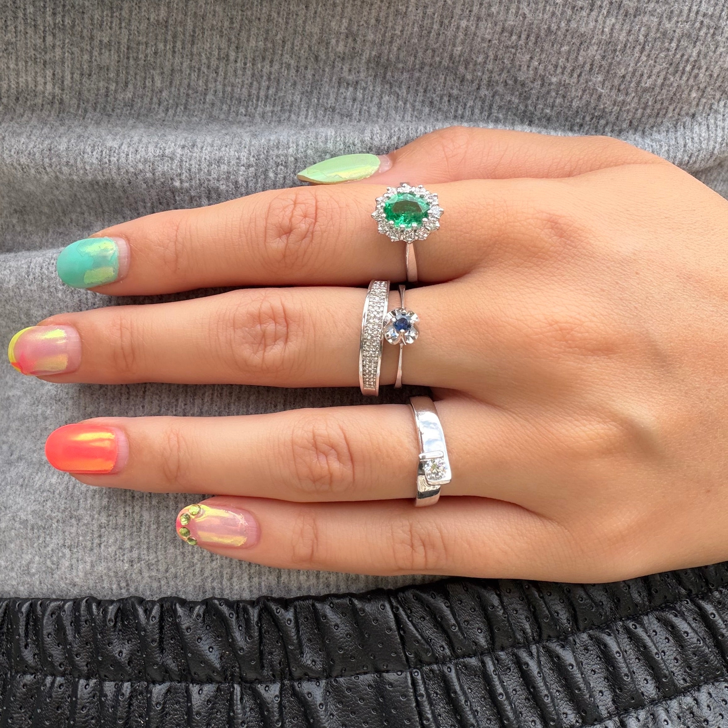 Witgouden vintage ring met diamant 14 kt