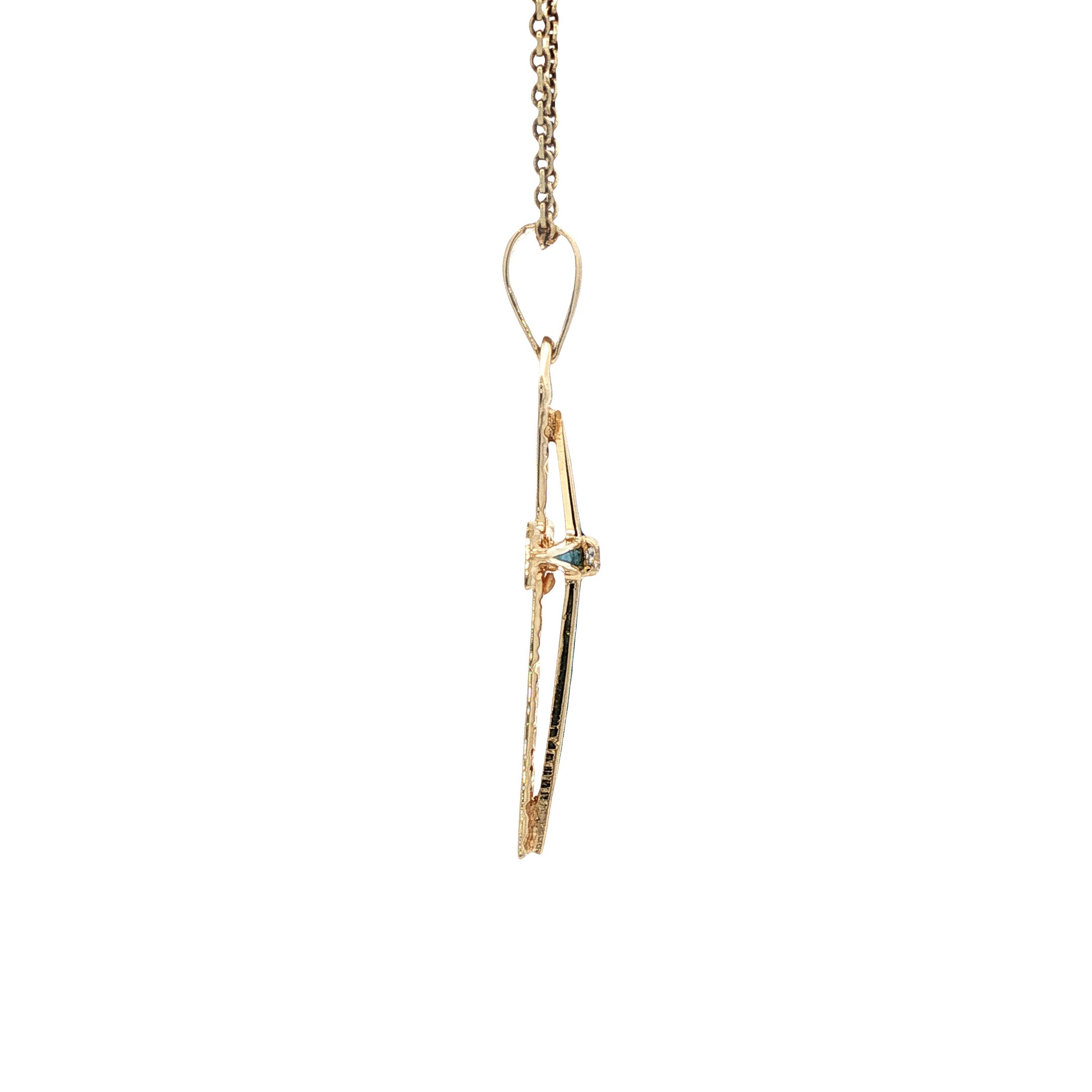 Vintage 14 kt gold cross pendant with enamel and spinel