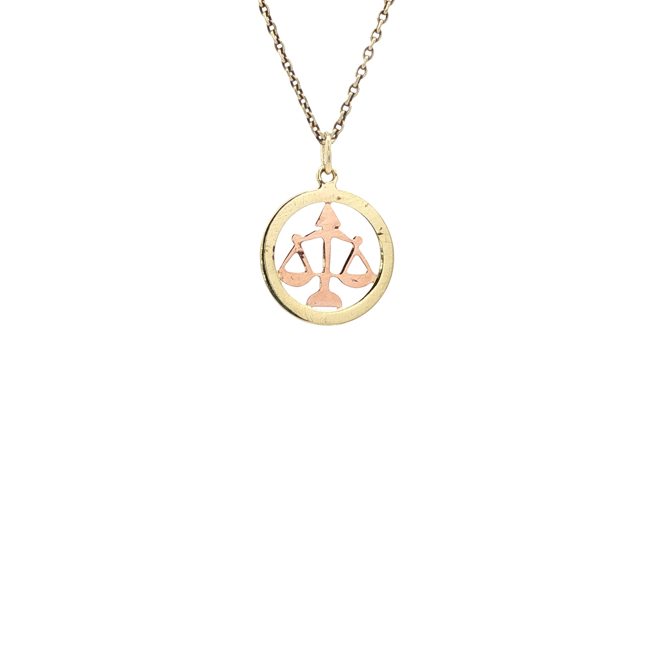 Bicolour vintage Libra zodiac pendant 9 kt