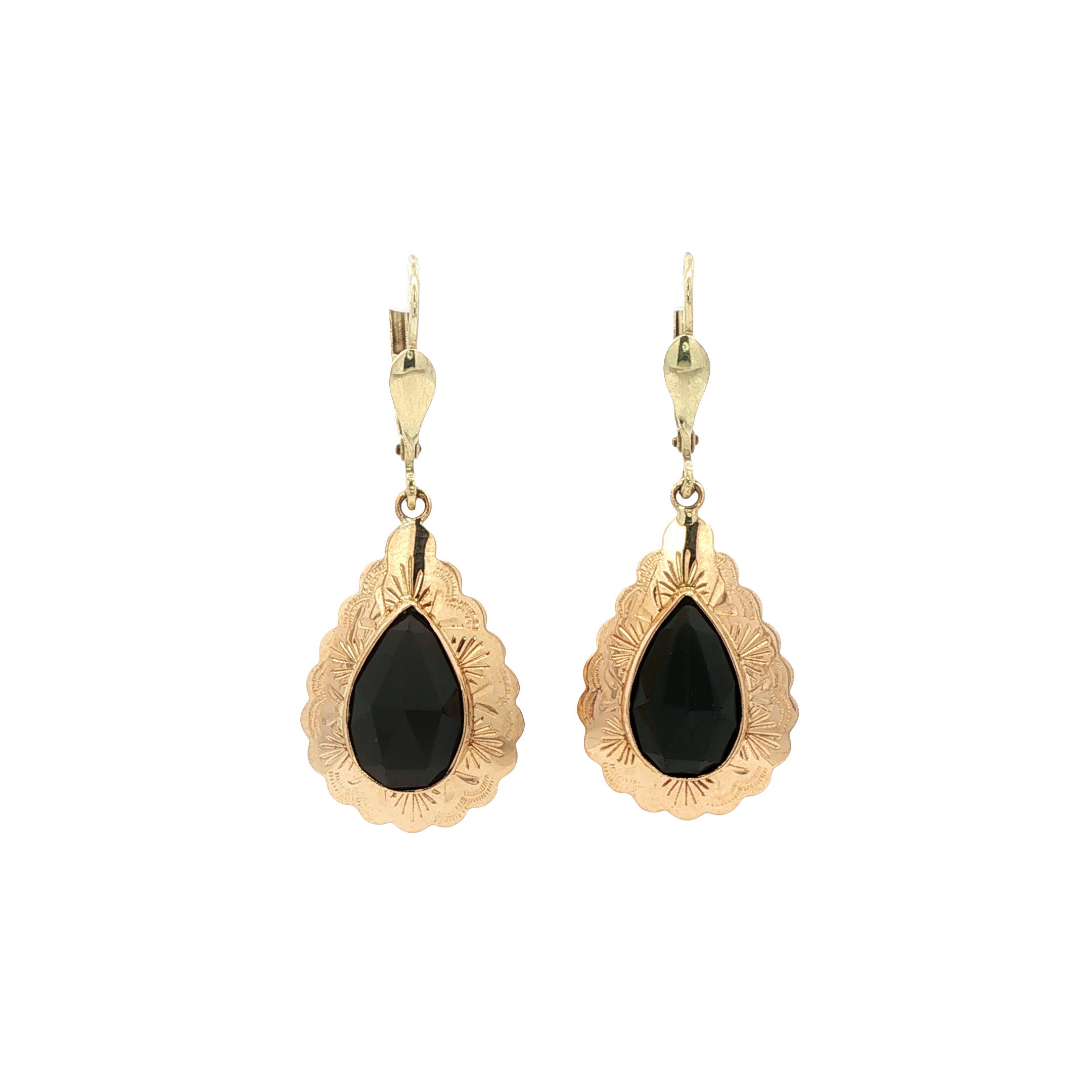 Gouden vintage oorhangers met granaat 14 kt