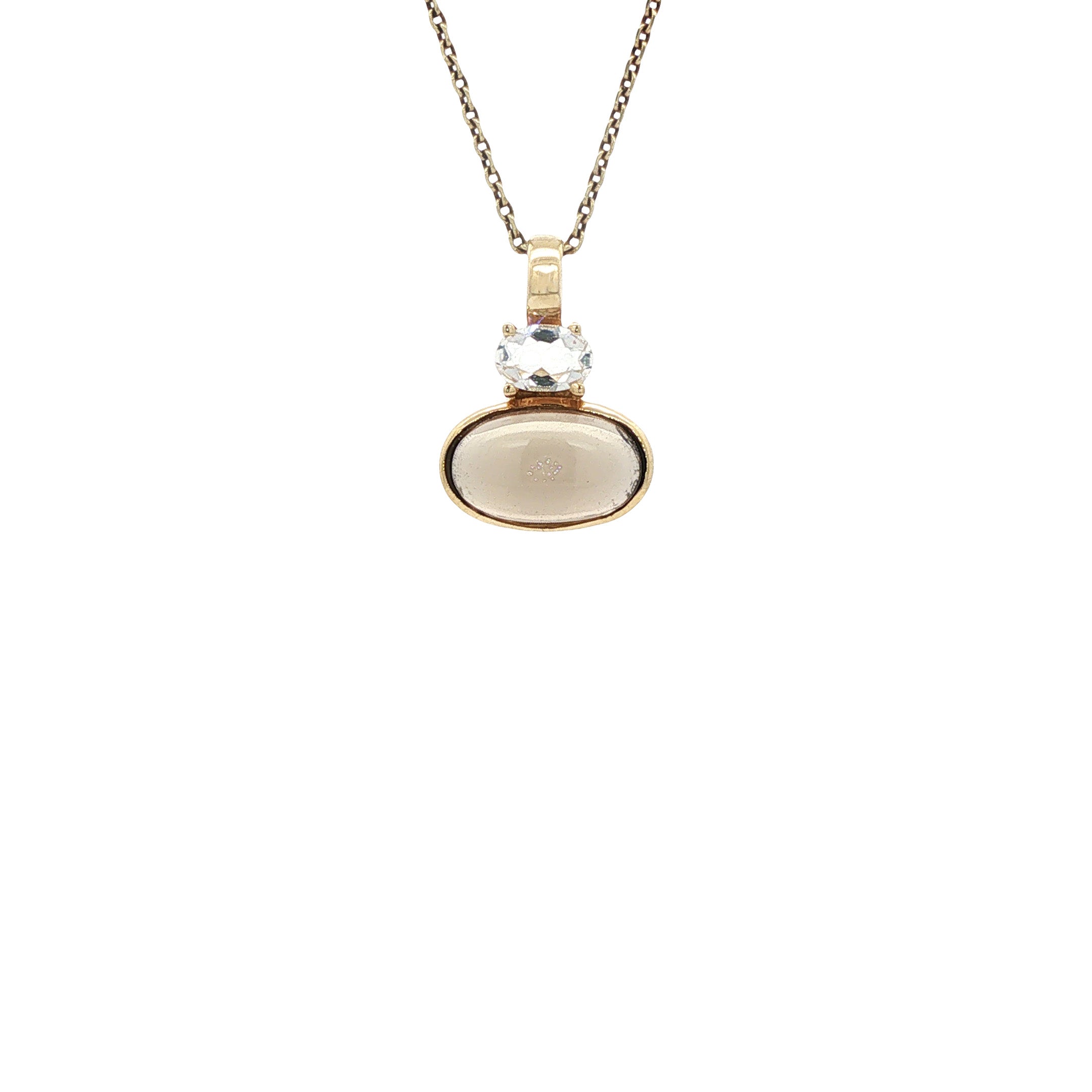 Gouden vintage hanger met rookkwarts en topaas 14 kt