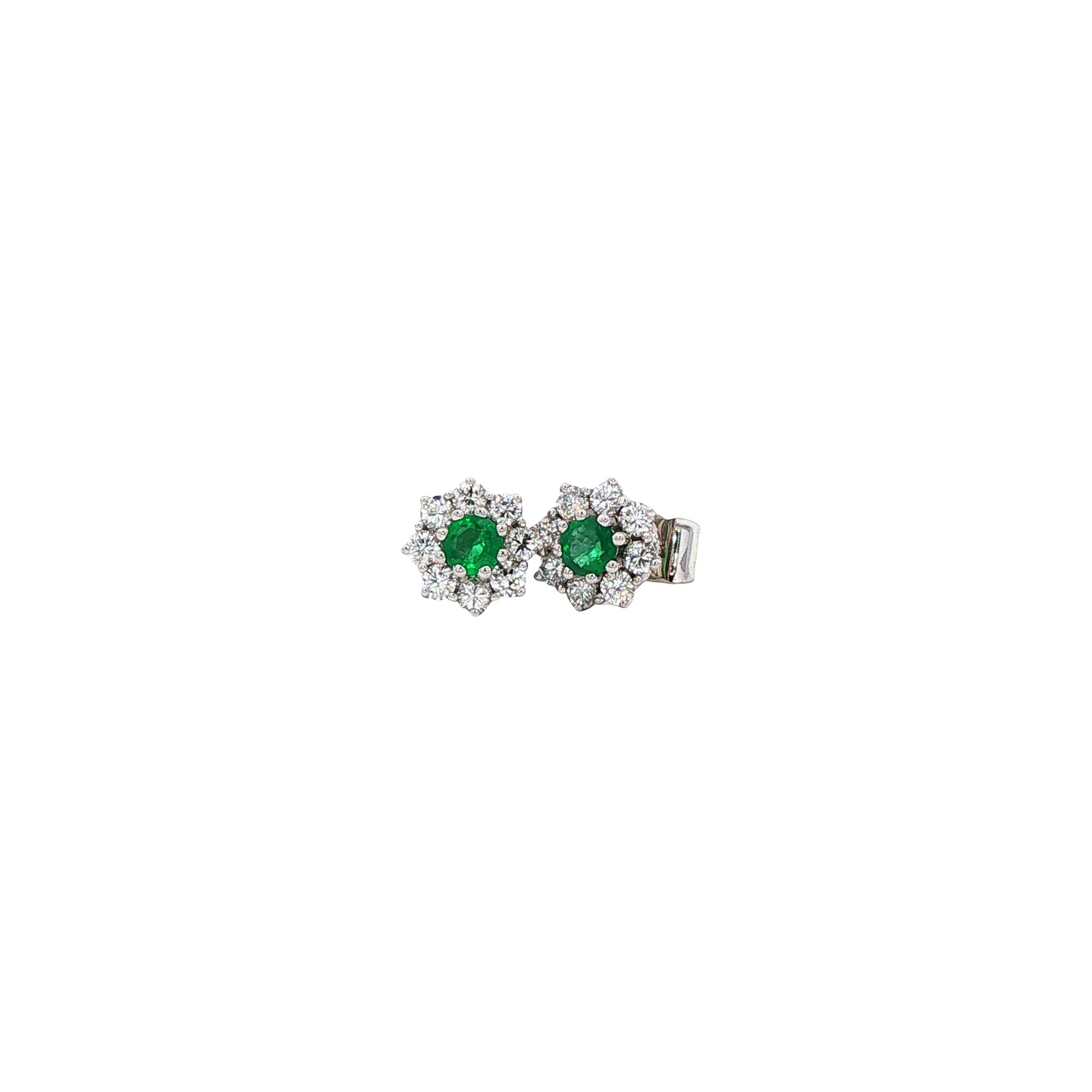 Witgouden vintage oorstekers met smaragd en diamant 14 kt