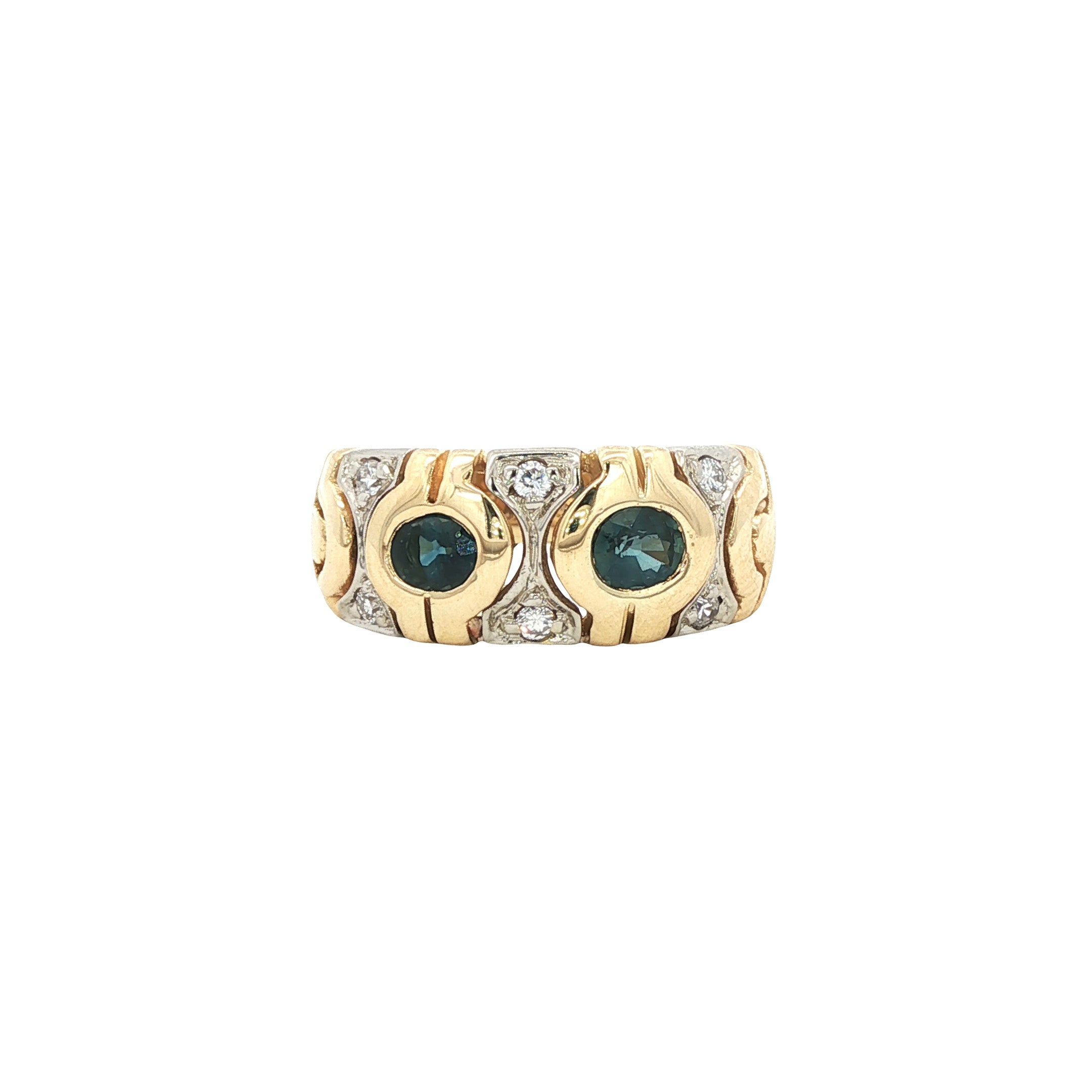 Gouden vintage ring met saffier en diamant 18 kt
