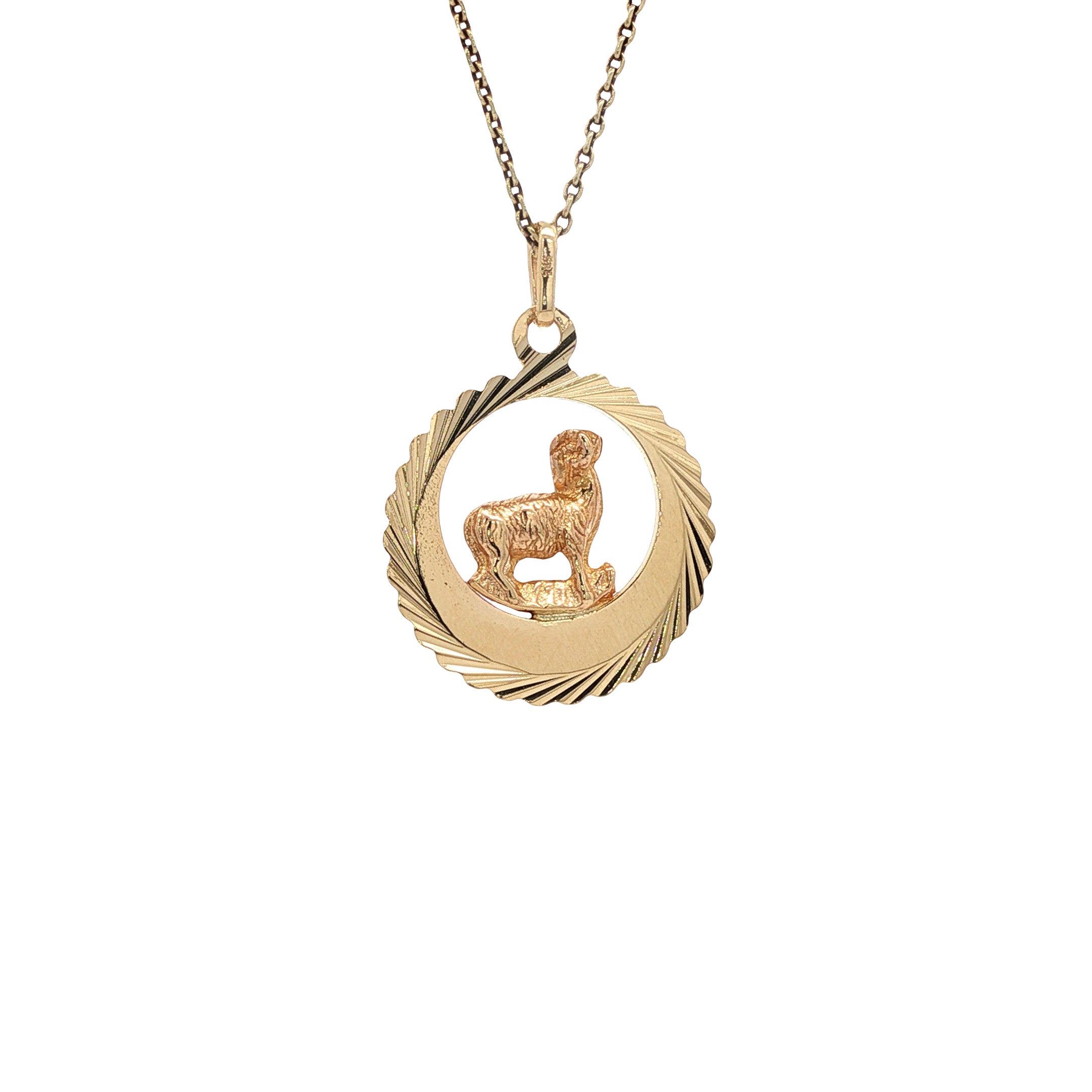 14 kt gold ram pendant