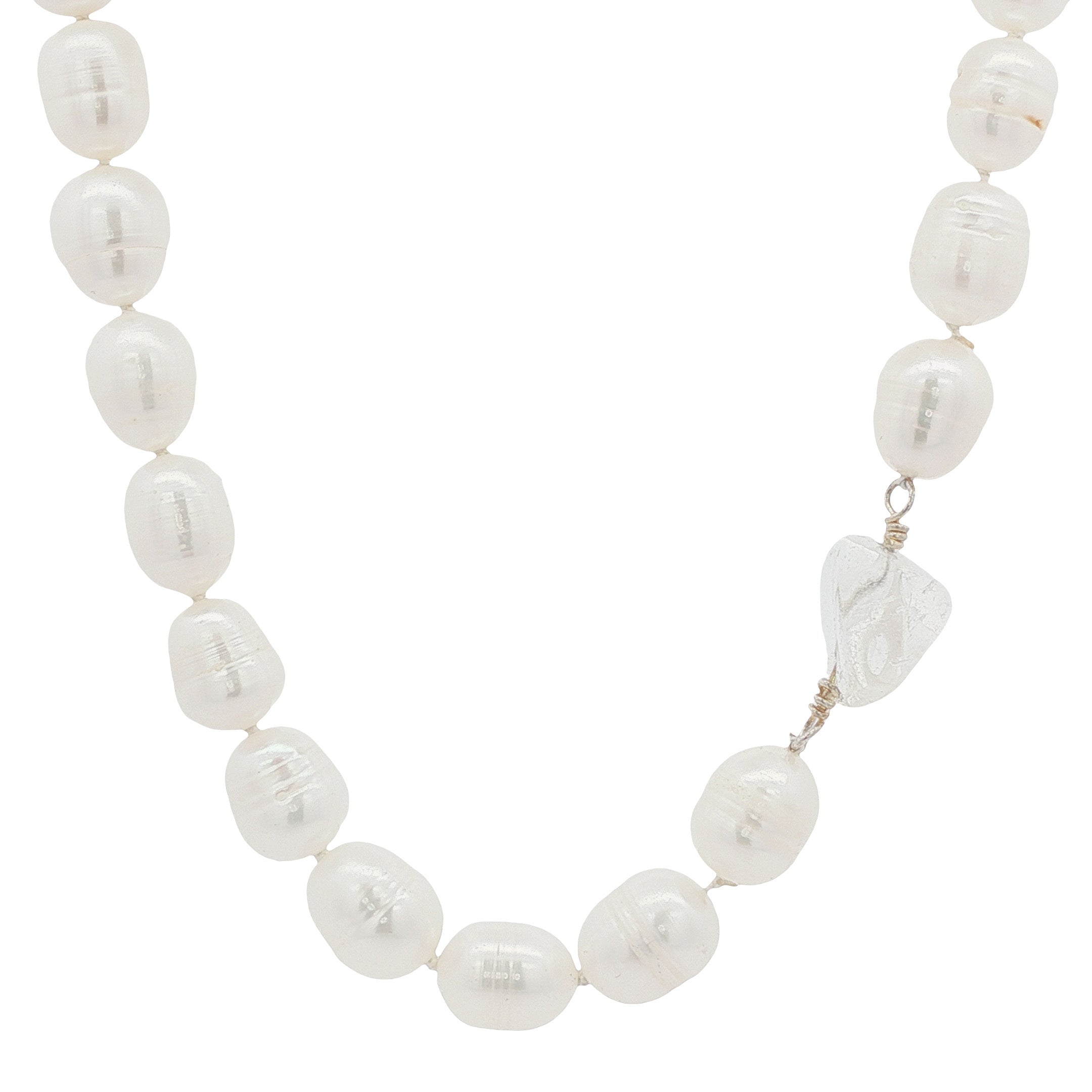 Vintage parel en kwarts collier met zilveren sluiting 835