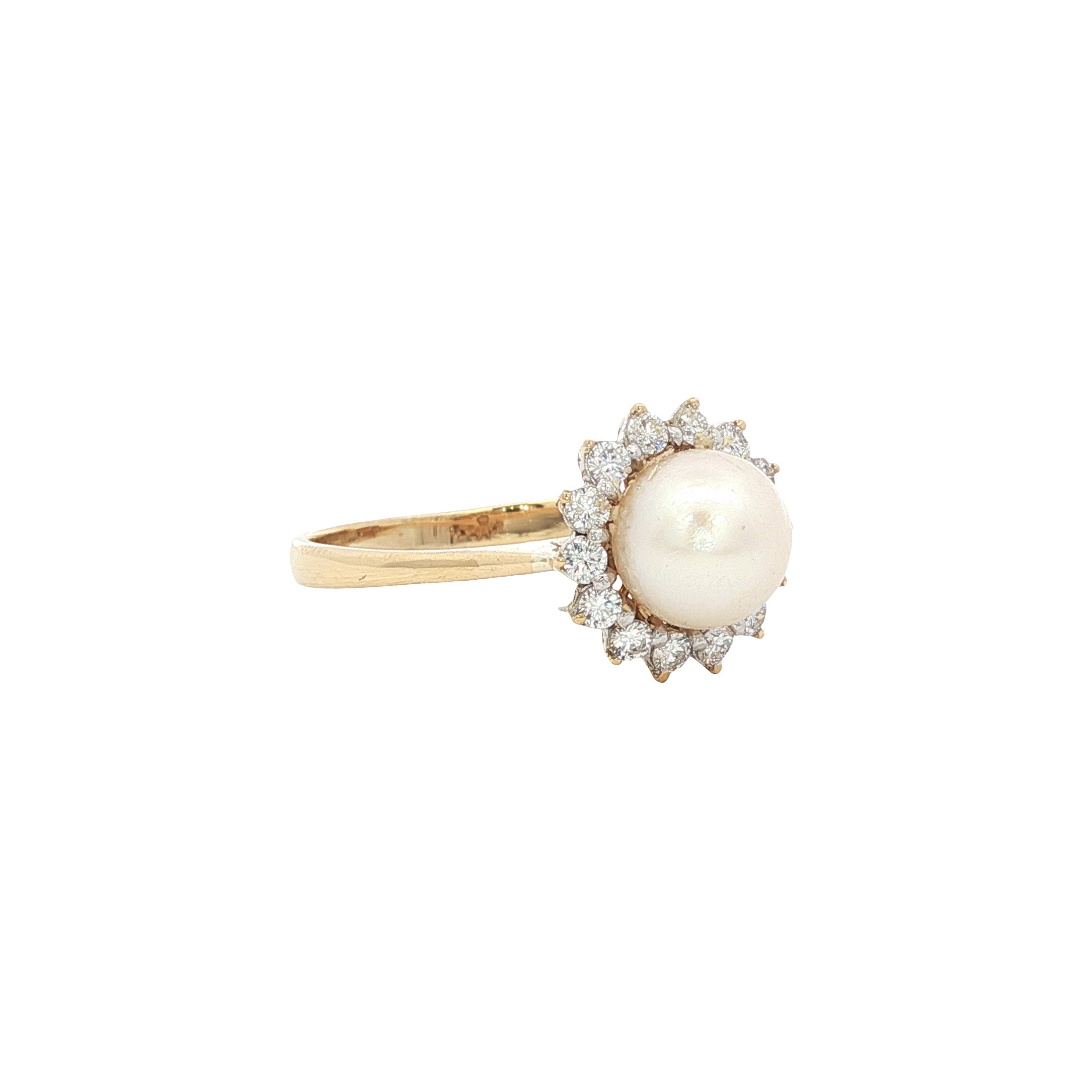 Gold ring with diamond and pearl 18 kt