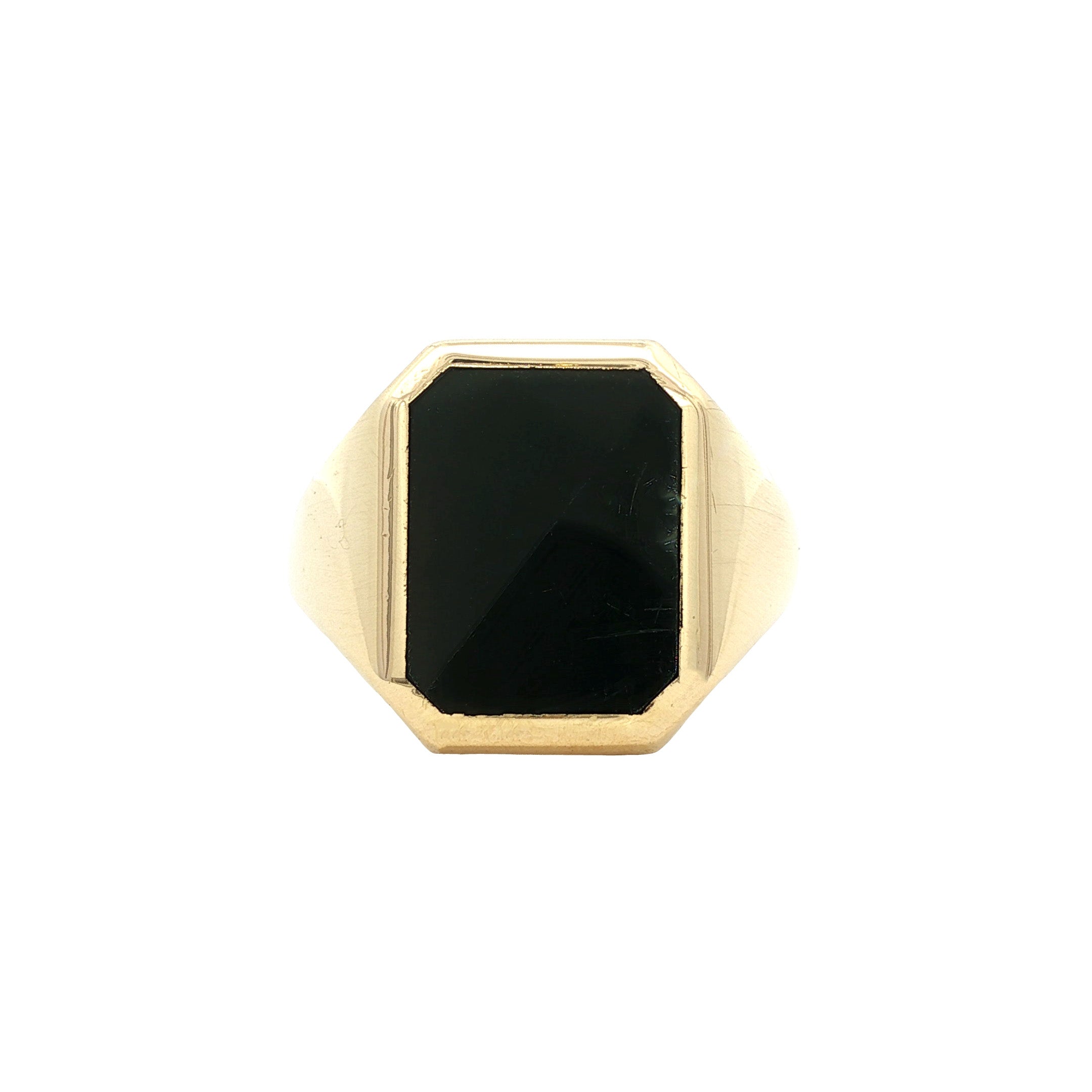 14 kt gold signet ring with onyx and colored gemstone