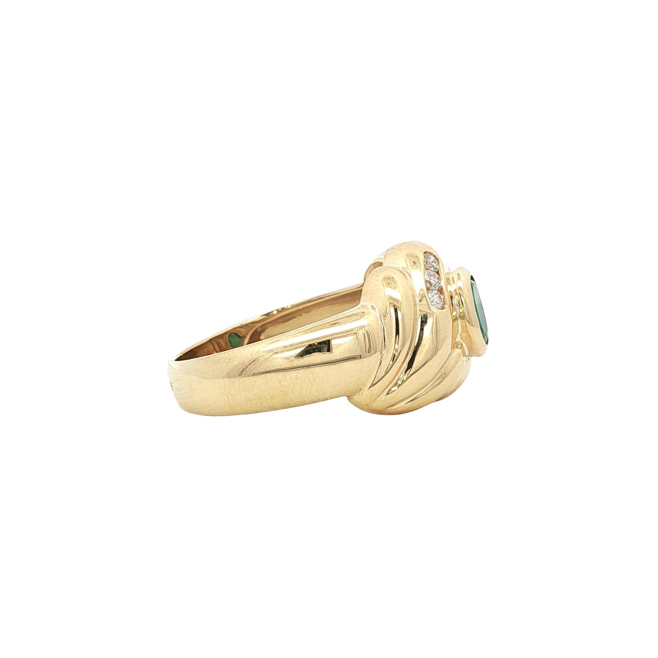 Vintage gold ring with emerald and moissanite, 18 kt