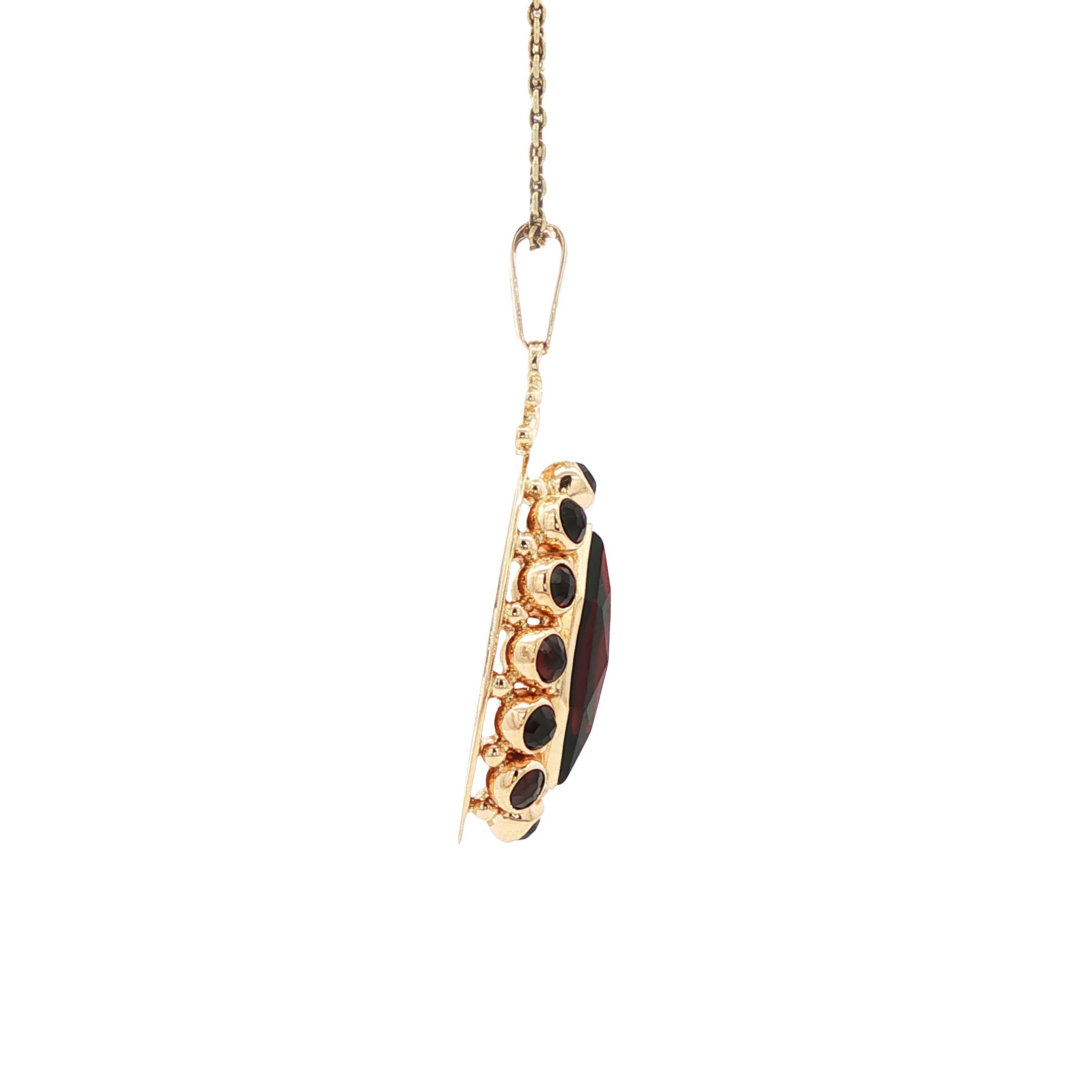 Gouden vintage hanger met granaat 14 kt