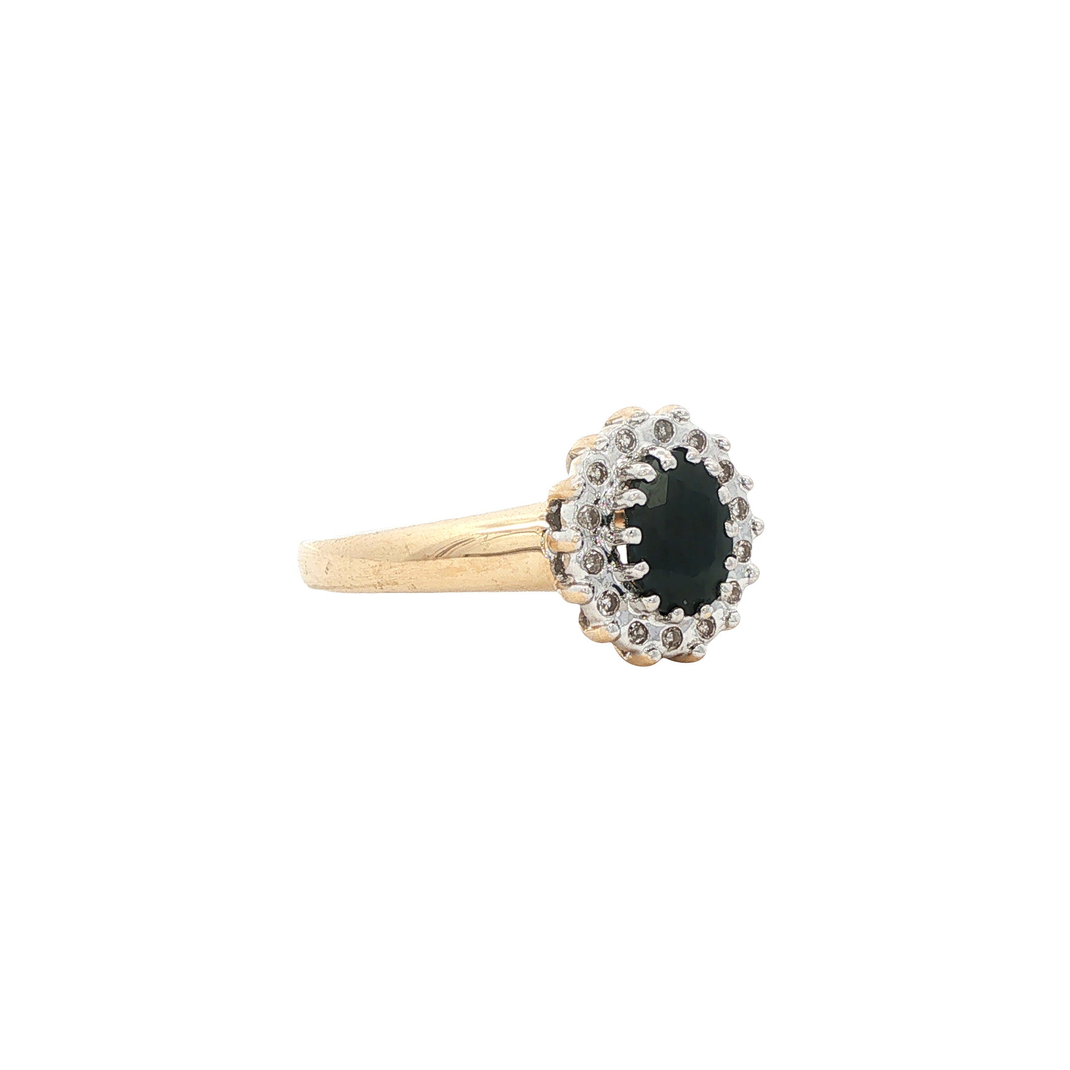 Gouden vintage ring met saffier en diamant 14 kt