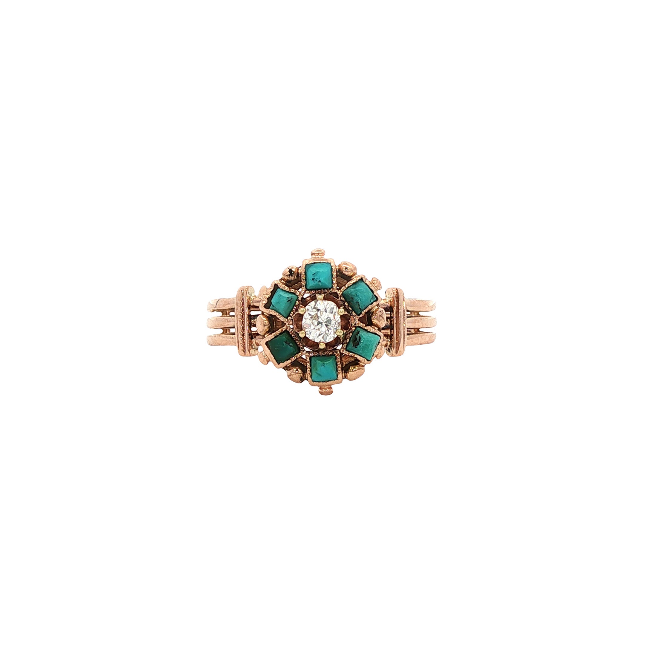 Roségouden ring met turkoois en diamant 14 kt