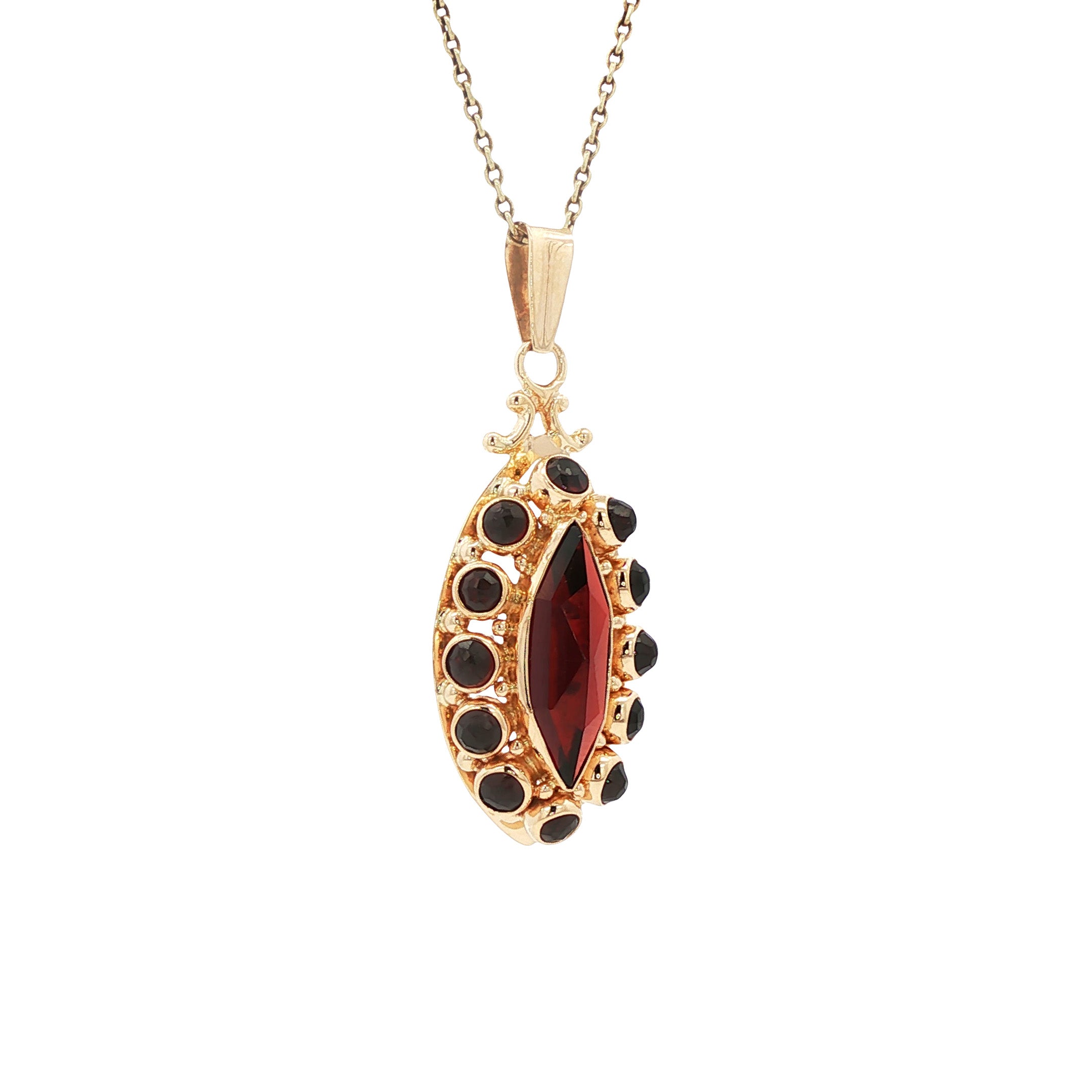 Gouden vintage hanger met granaat 14 kt
