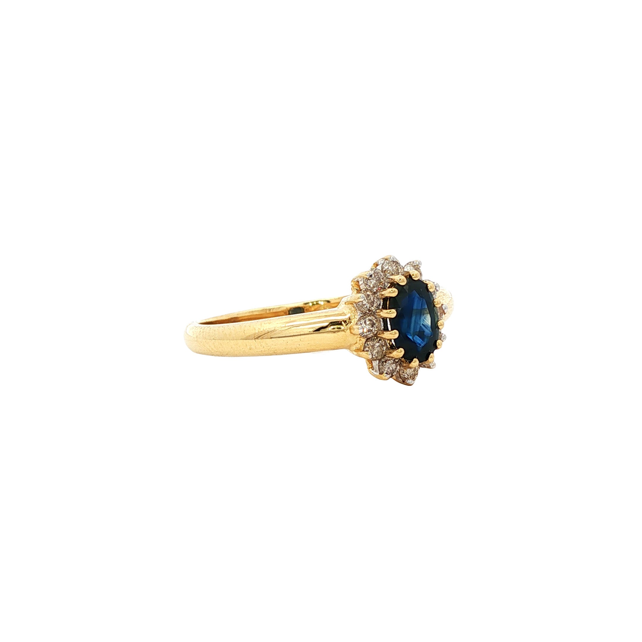 Vintage 18 kt gold ring with sapphire and diamond