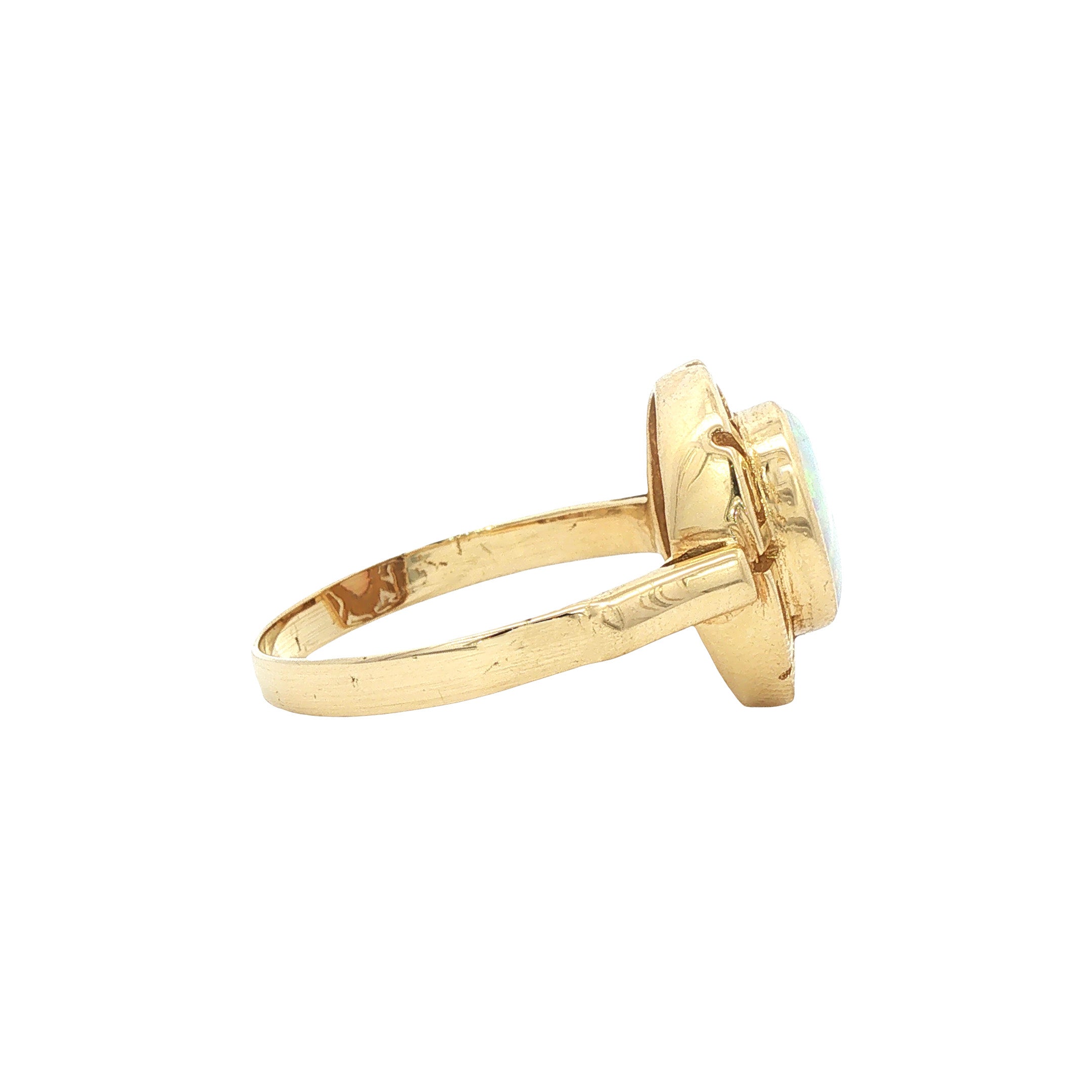 Gouden vintage meander ring met opaal 14 kt