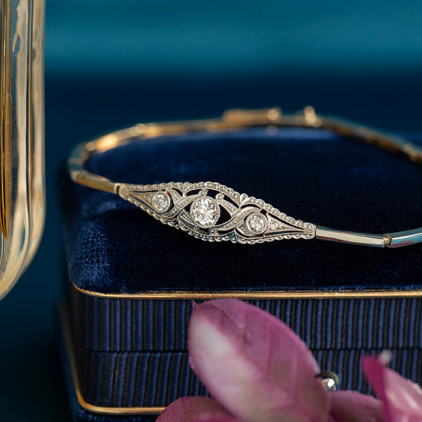 Gouden vintage armband met diamant 14 kt/950