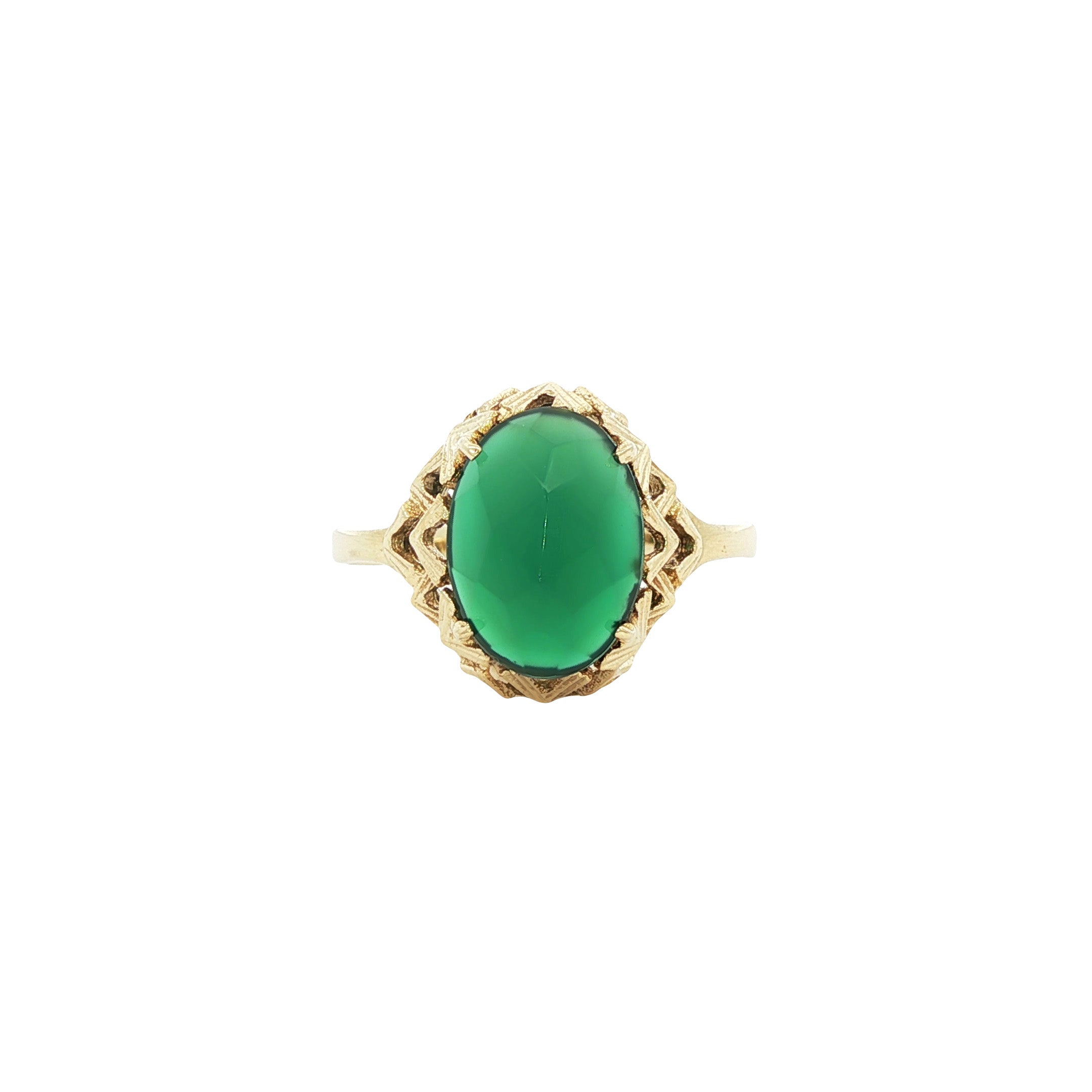 Gouden vintage ring met groene agaat 14 kt