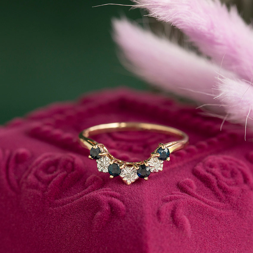 Vintage ring met saffier en diamant 9 kt