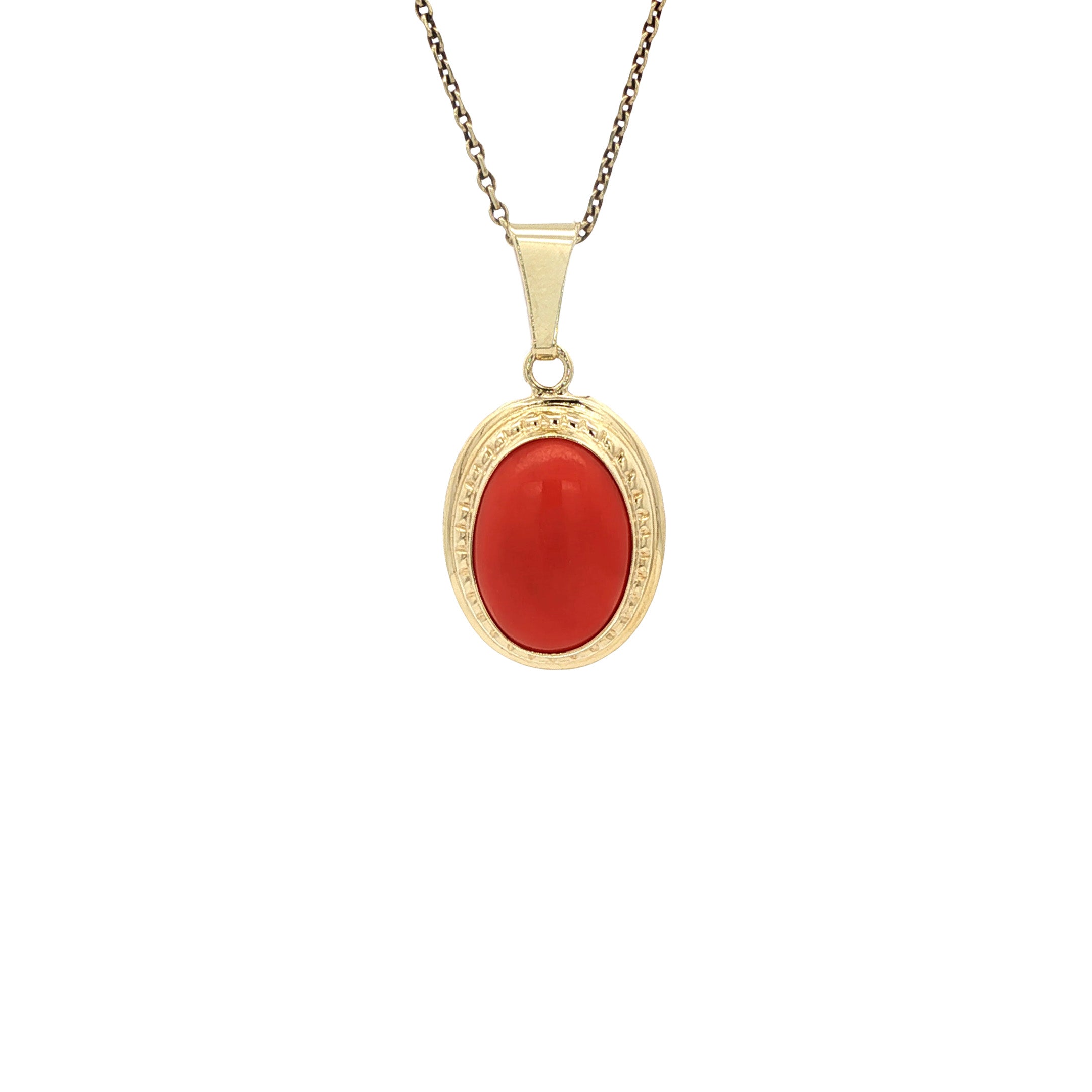 Gouden vintage hanger met bloedkoraal 14 kt