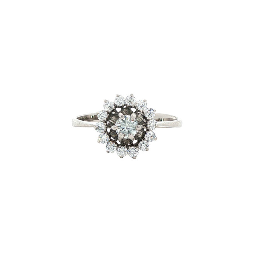 Vintage white gold ring with diamond, 14 kt