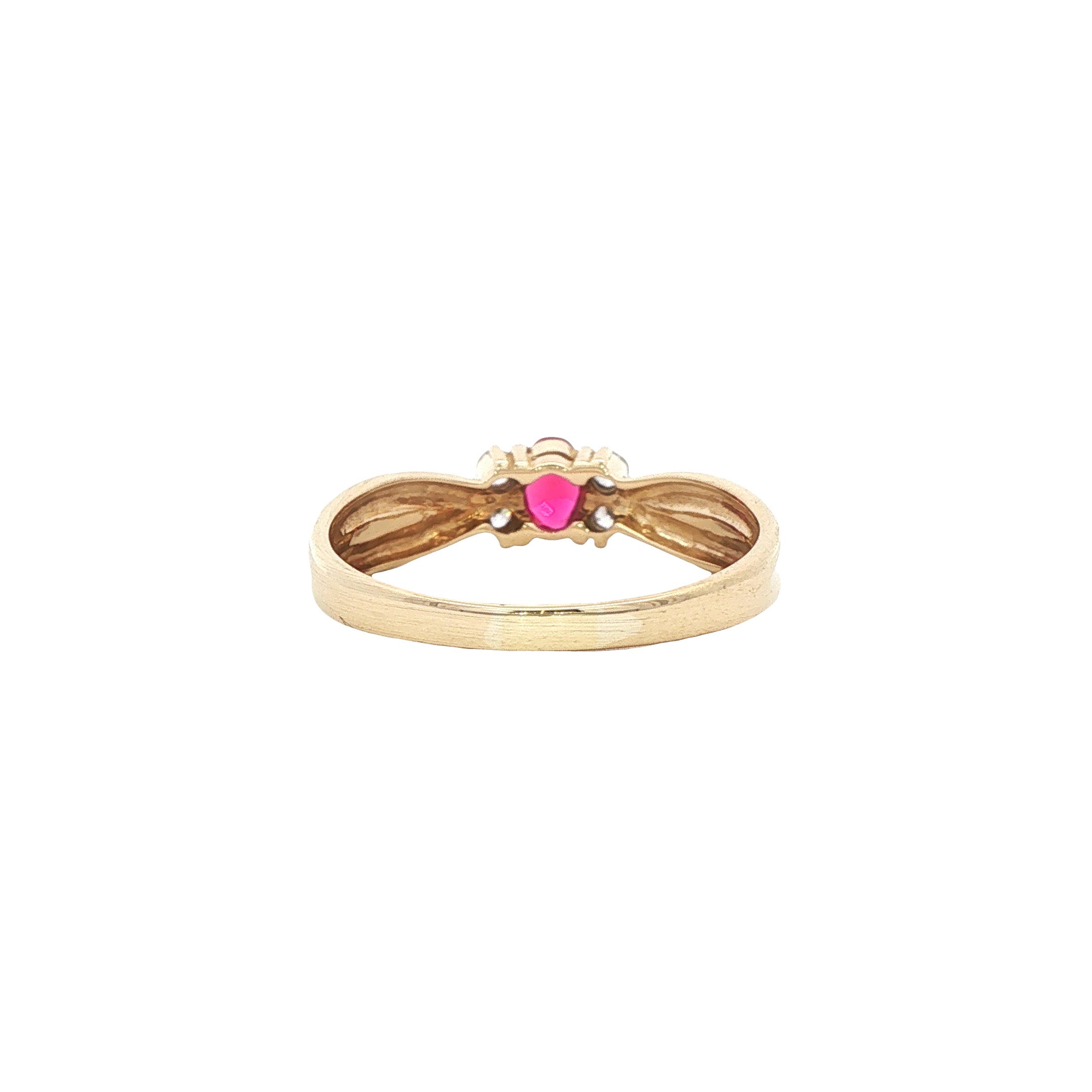 Gouden vintage ring met robijn en zirkonia 14 kt