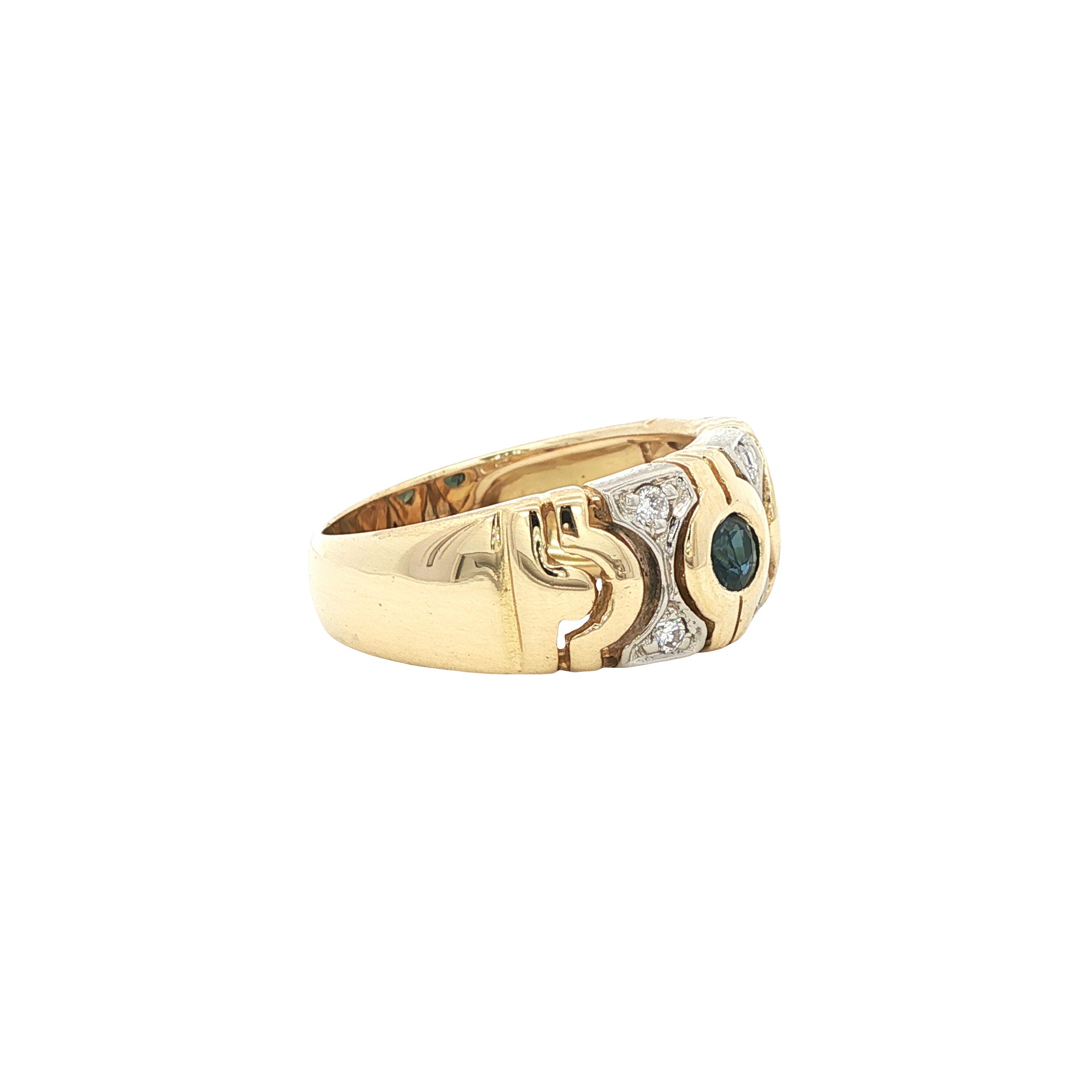 Gouden vintage ring met saffier en diamant 18 kt