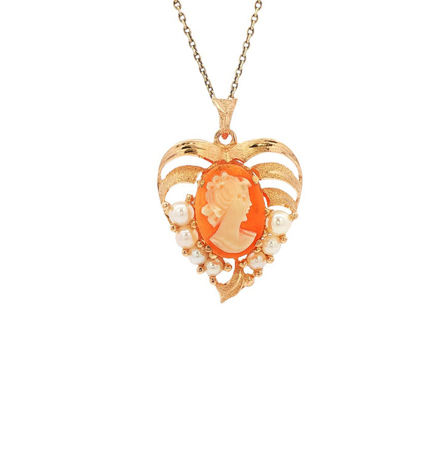 Gouden vintage hanger met camee en parel 14 kt