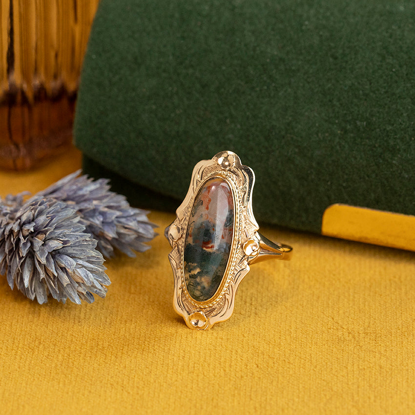 Gouden ring met mosagaat 14 kt