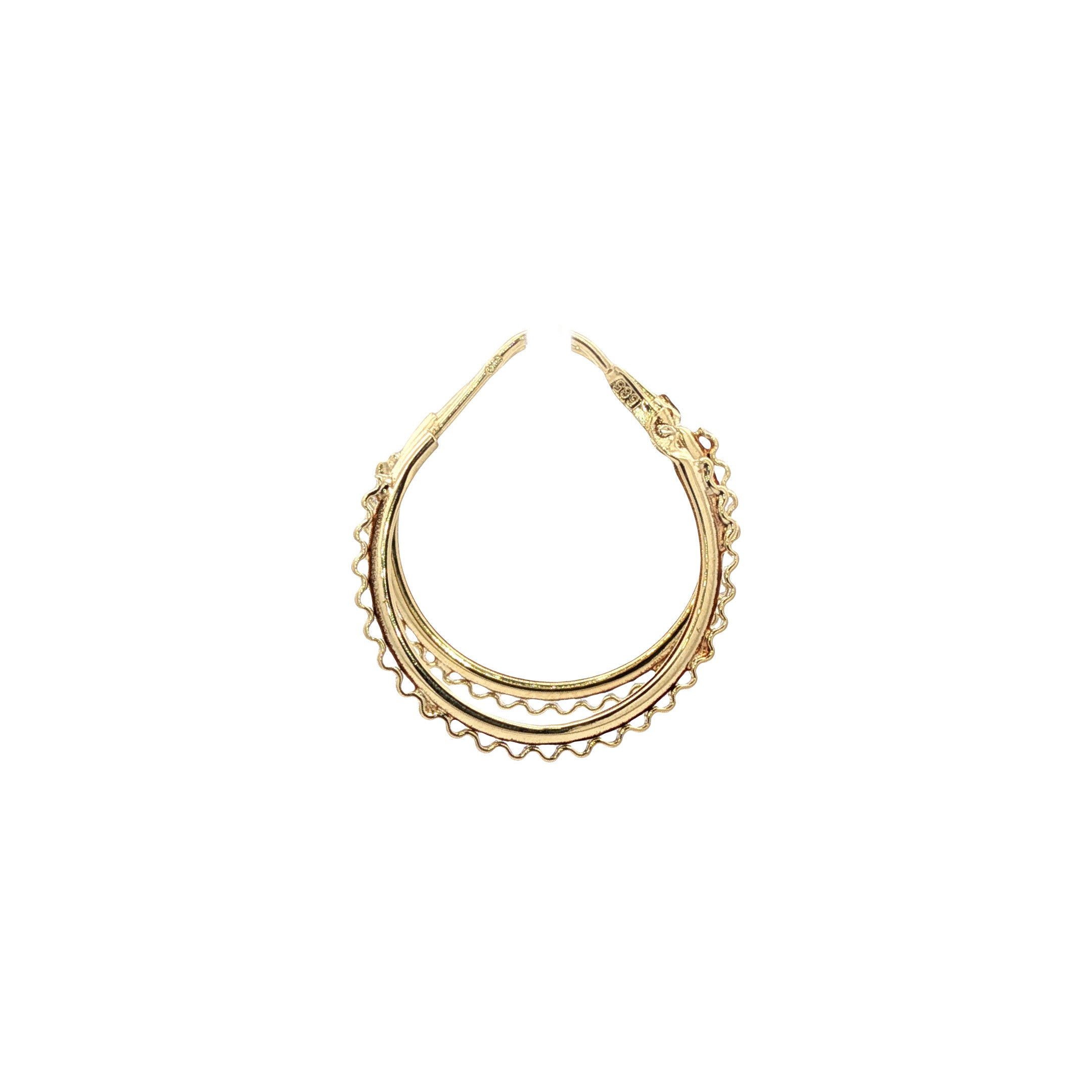 14 kt gold fantasy hoop earrings