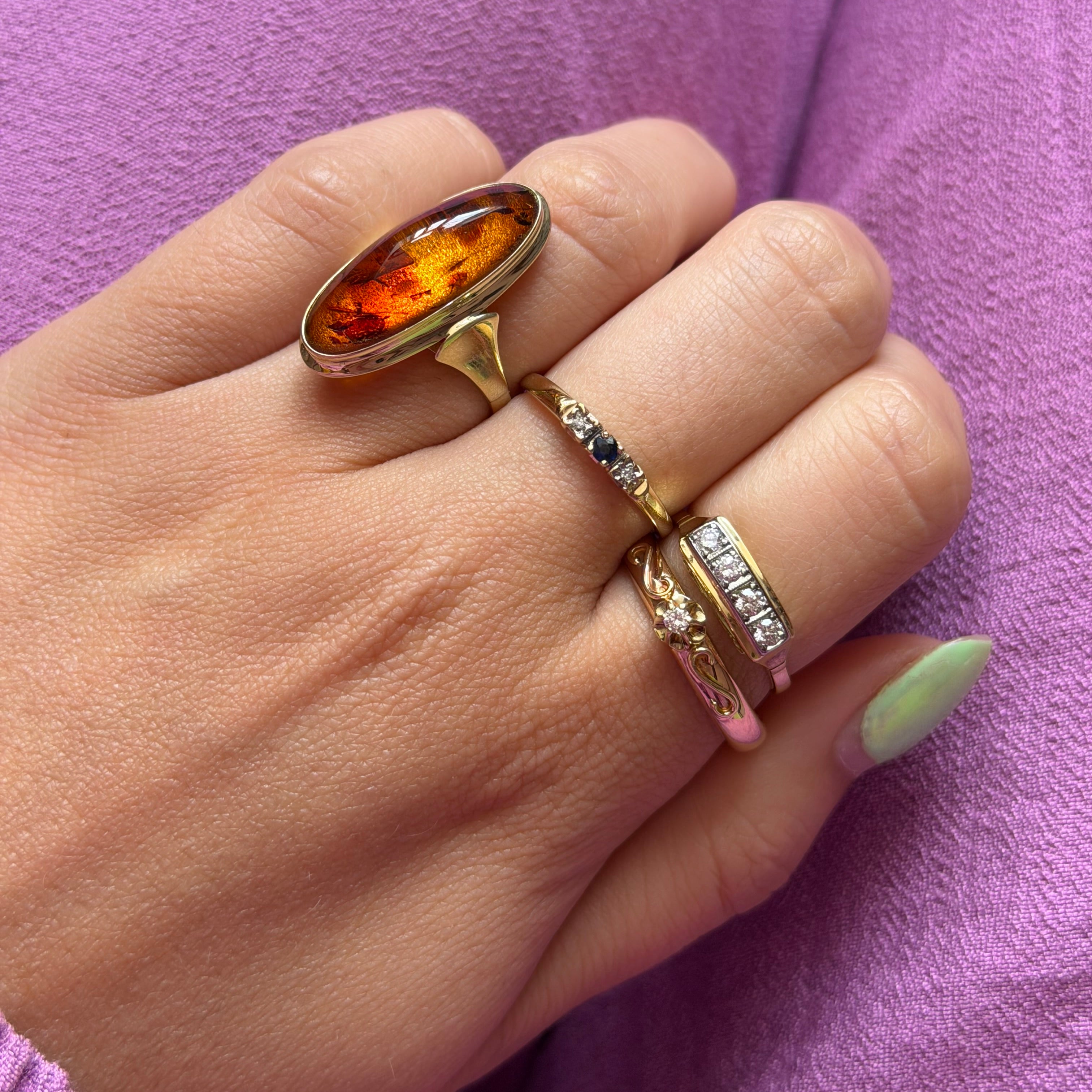 Gouden vintage ring met diamant 14 kt