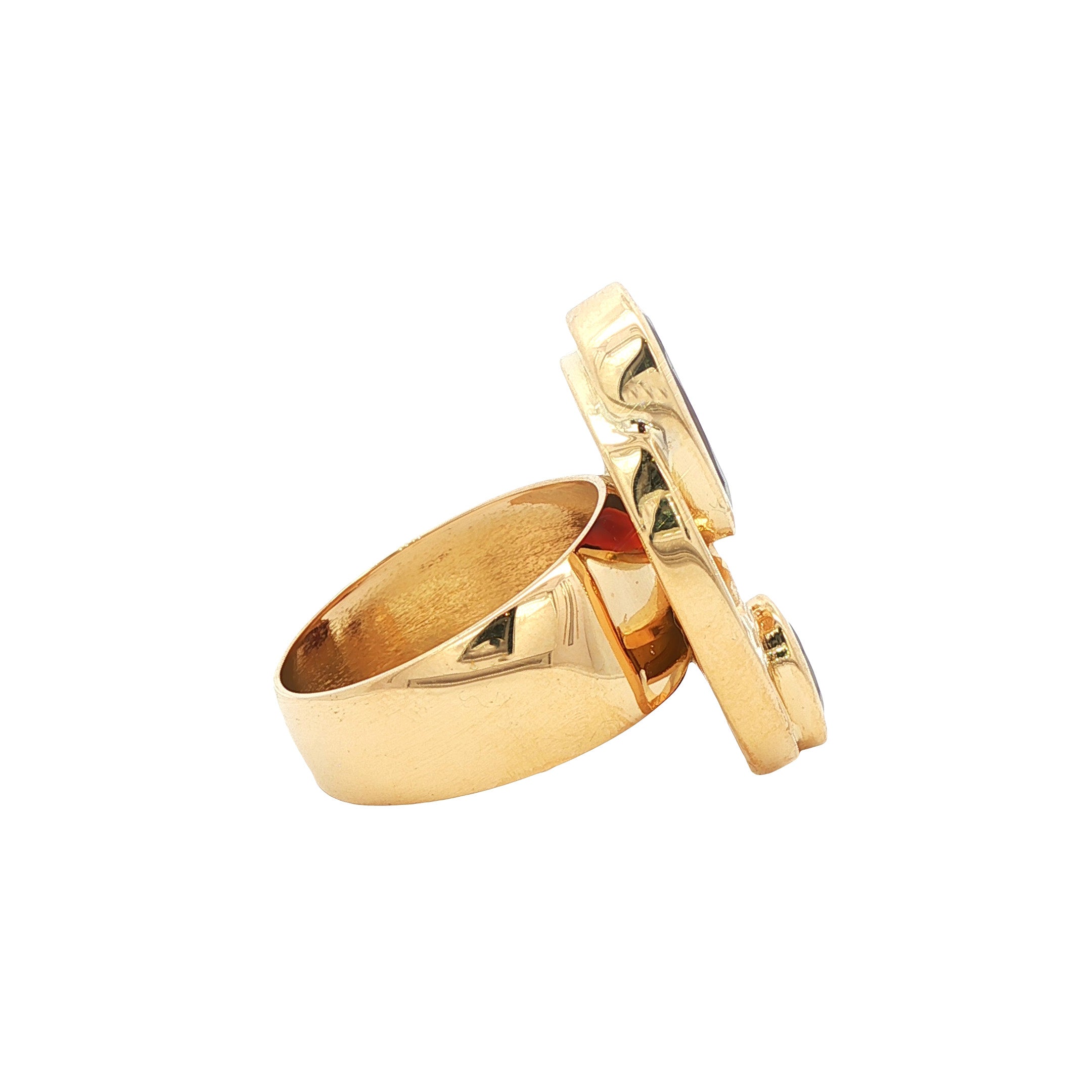 Vintage gold ring with garnet and diamond, 18 kt