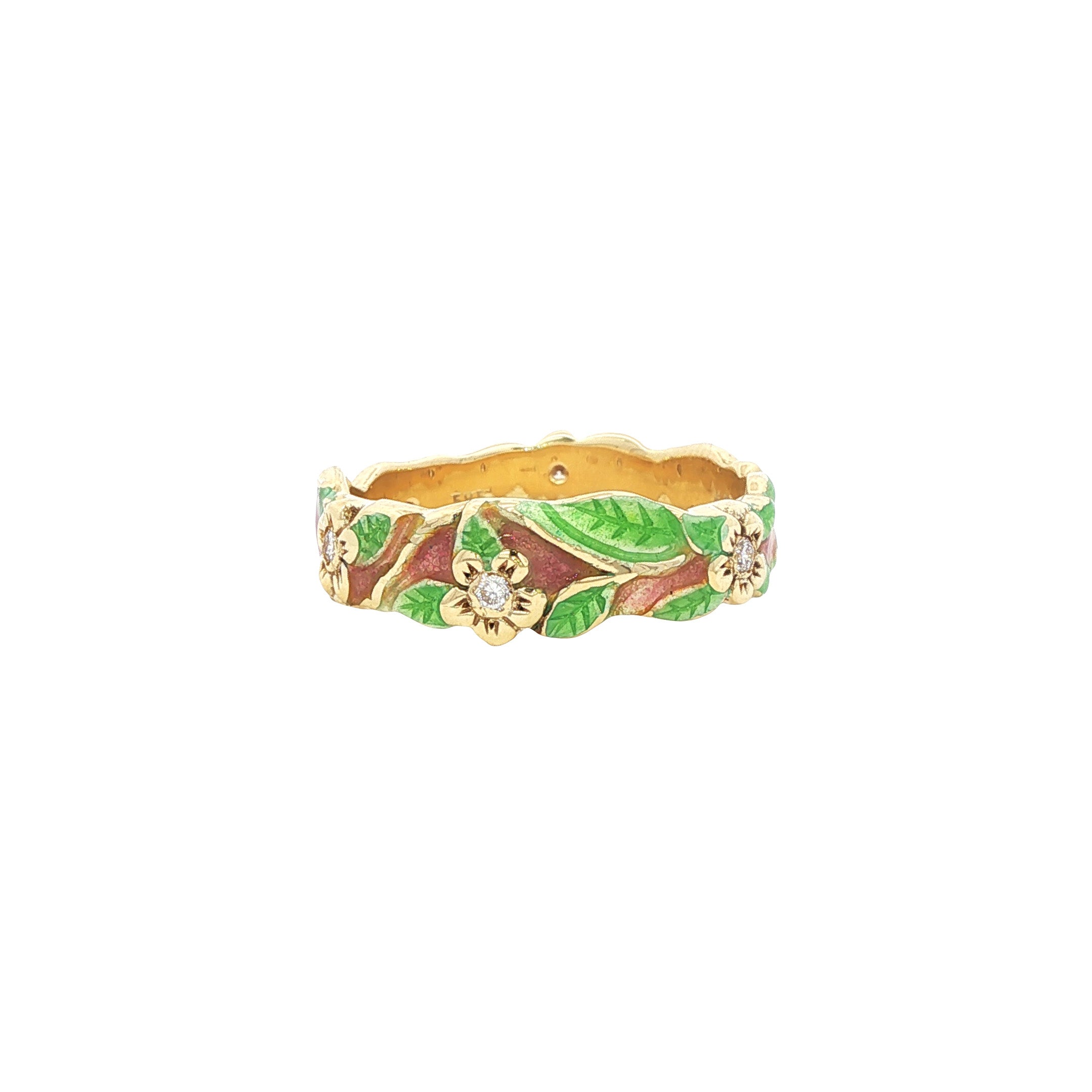 Vintage 14 kt gold ring with enamel and diamond