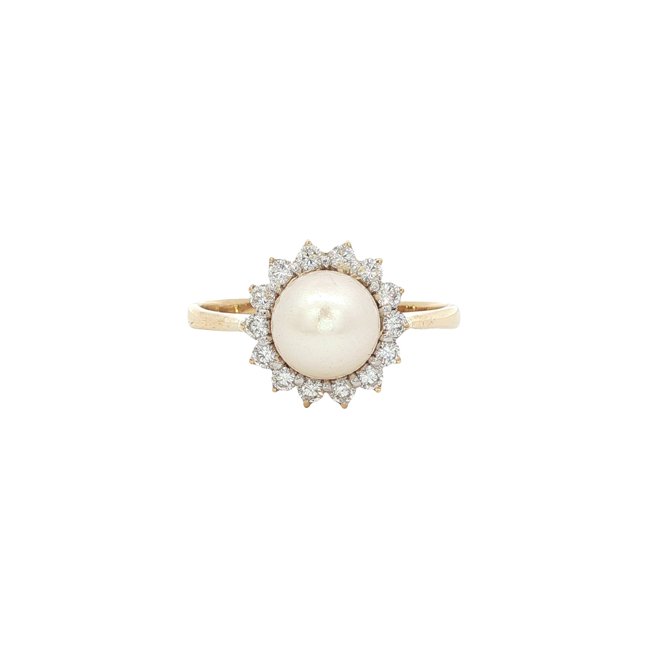 Gold ring with diamond and pearl 18 kt
