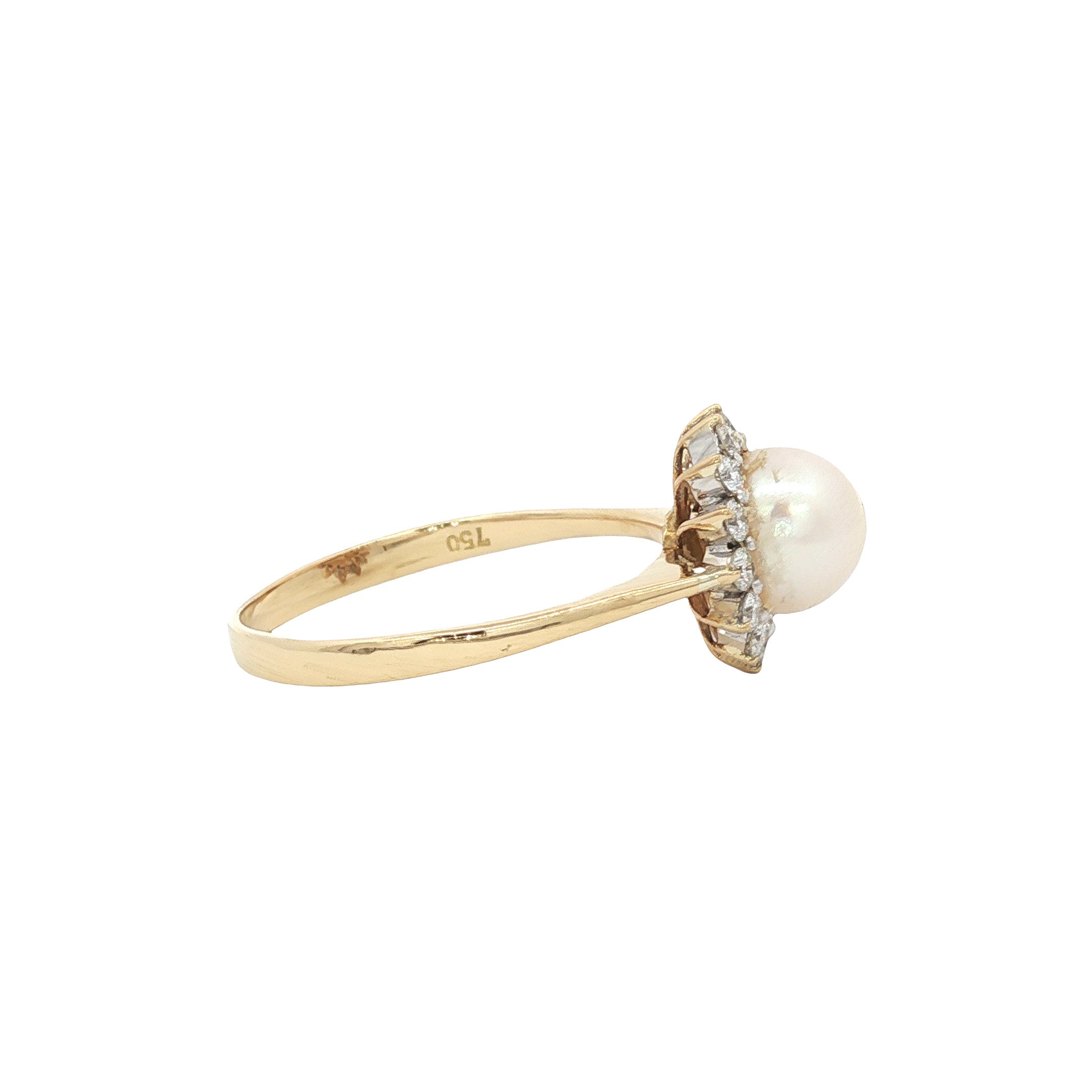 Gold ring with diamond and pearl 18 kt