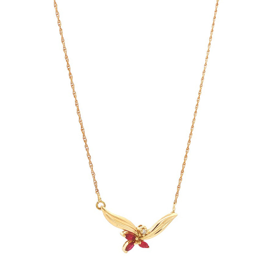 Vintage gold necklace with ruby and diamond, 18 kt