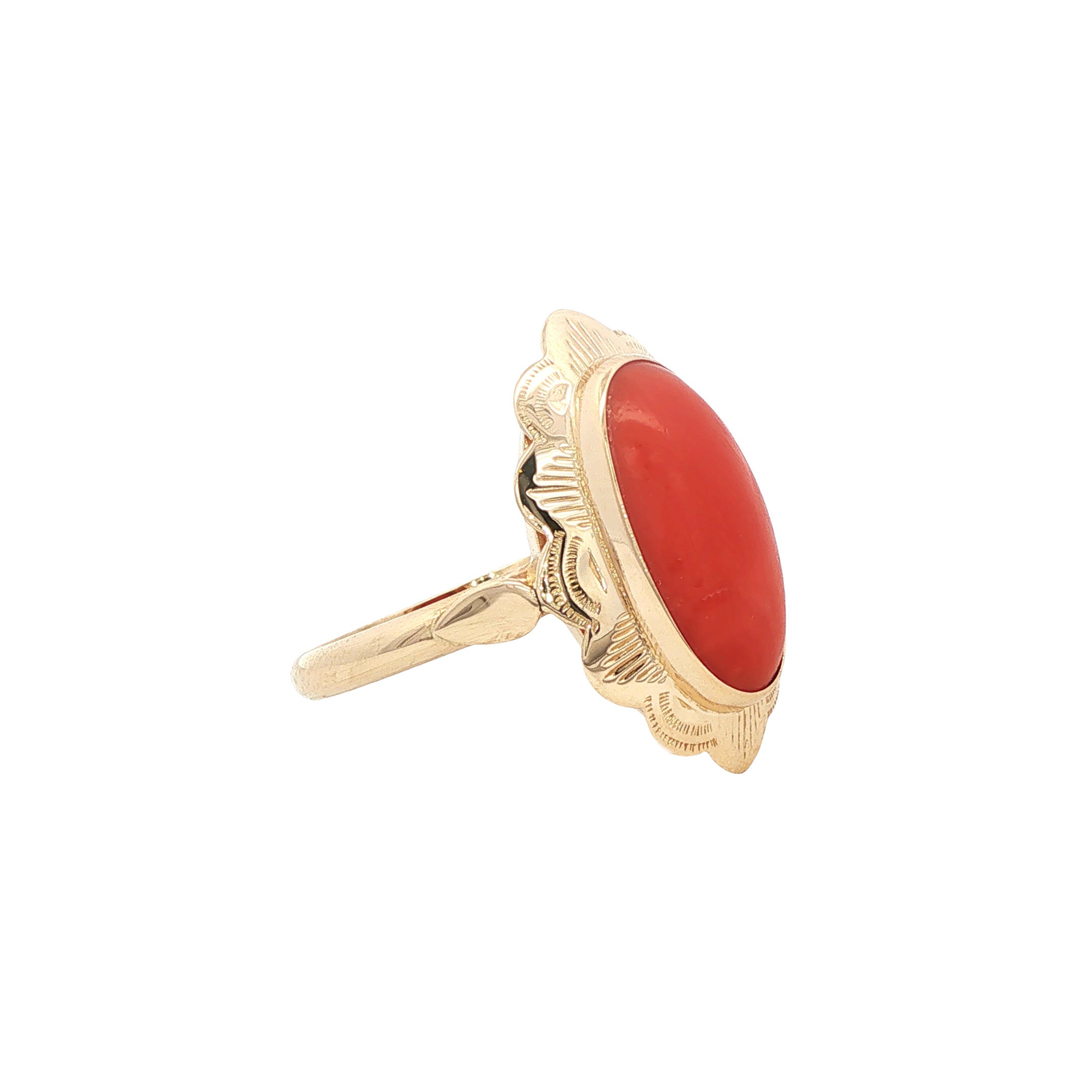 Gouden vintage ring met bloedkoraal 14 kt
