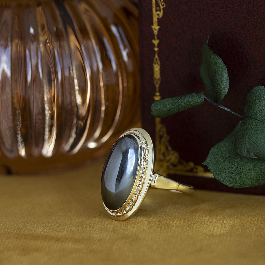 Gouden ring met hematiet 14 kt