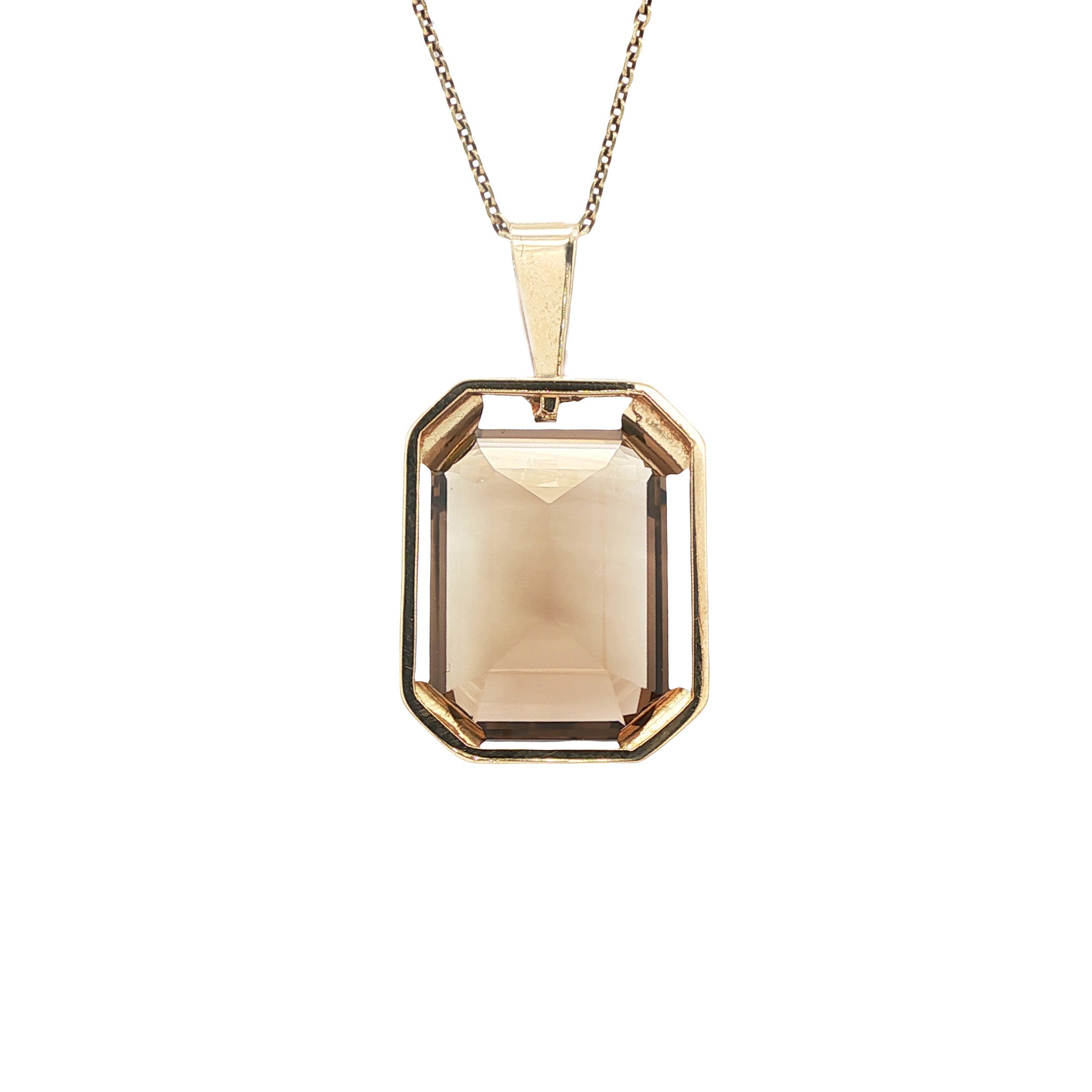 Gouden vintage hanger met rookkwarts 14 kt